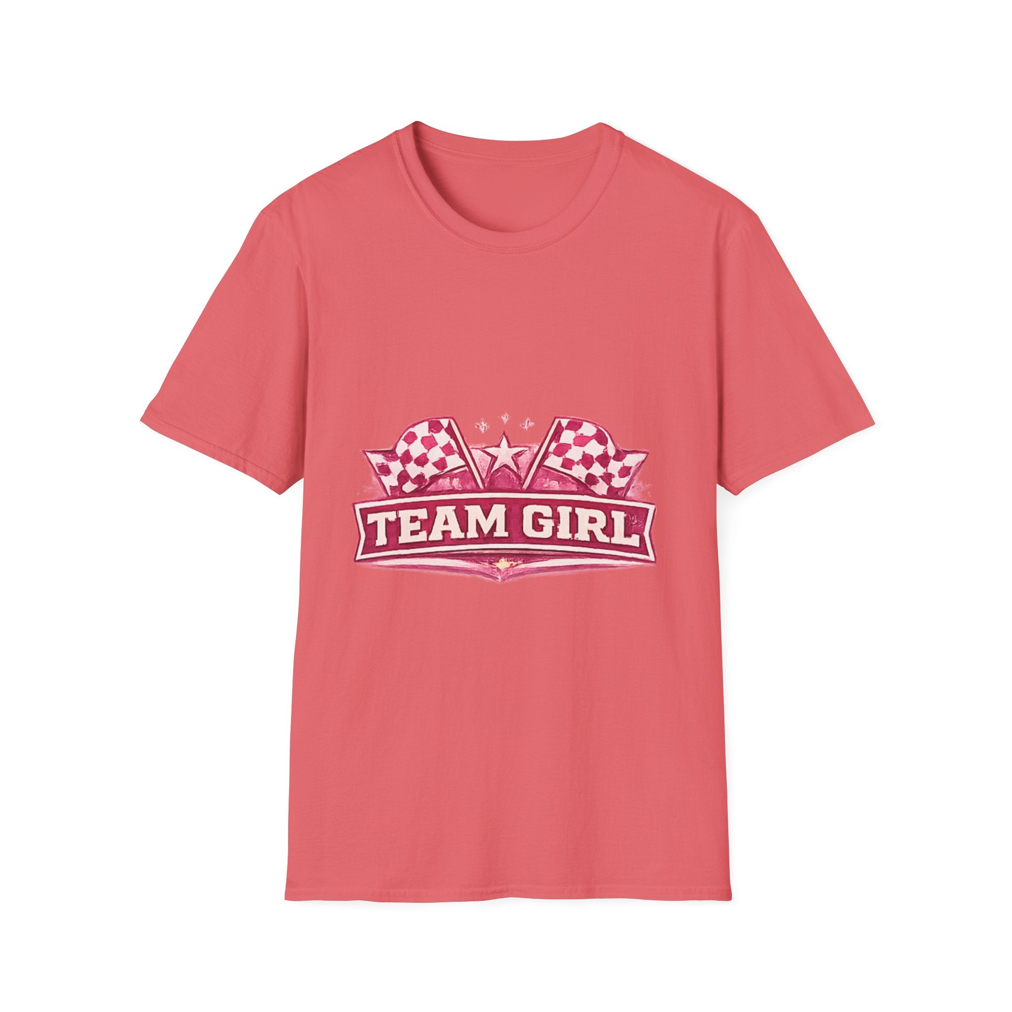 Team Girl Racing T Shirt | Pink Checkered Flags Star Emblem