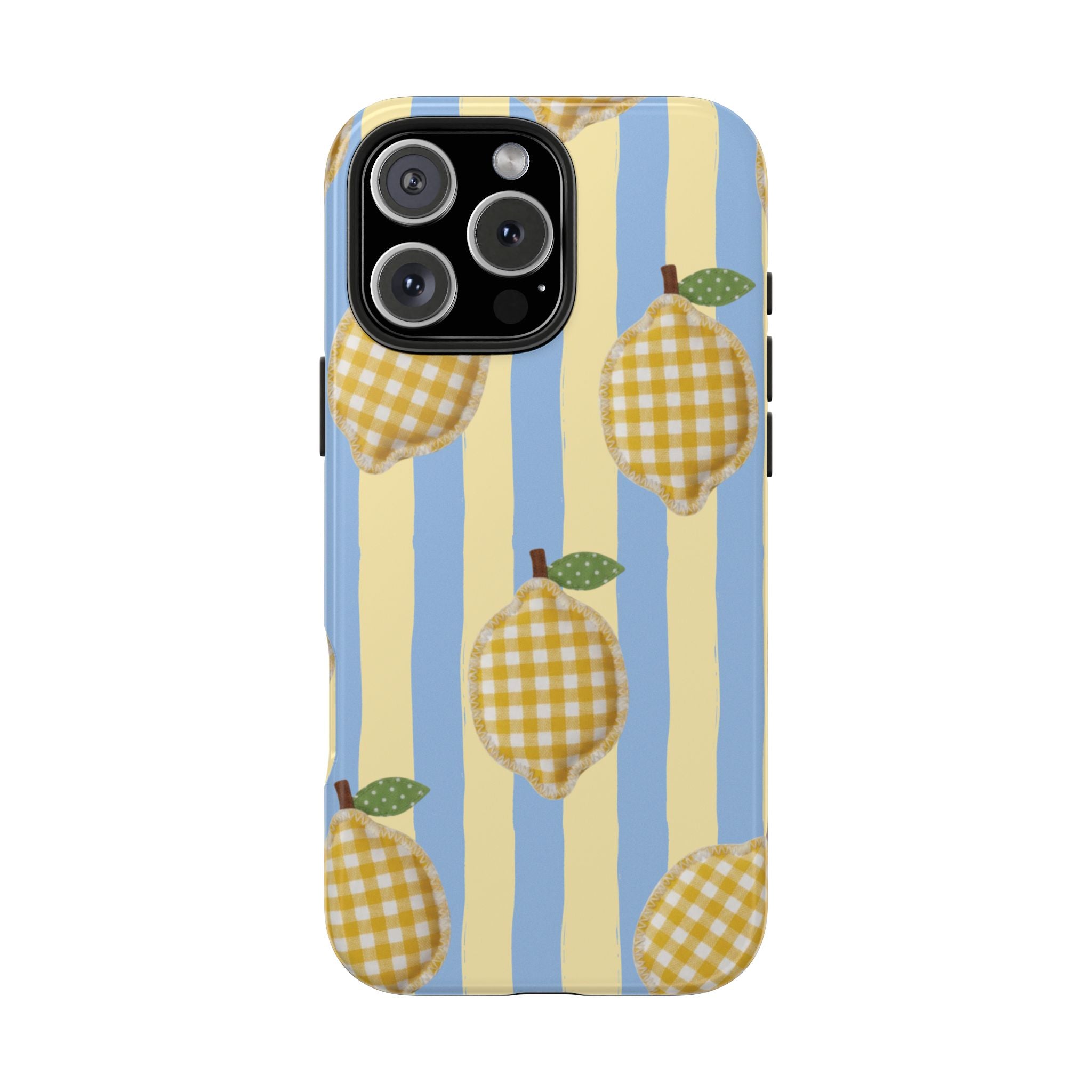 Tough Phone Case — Blue & Yellow Gingham Lemon Design