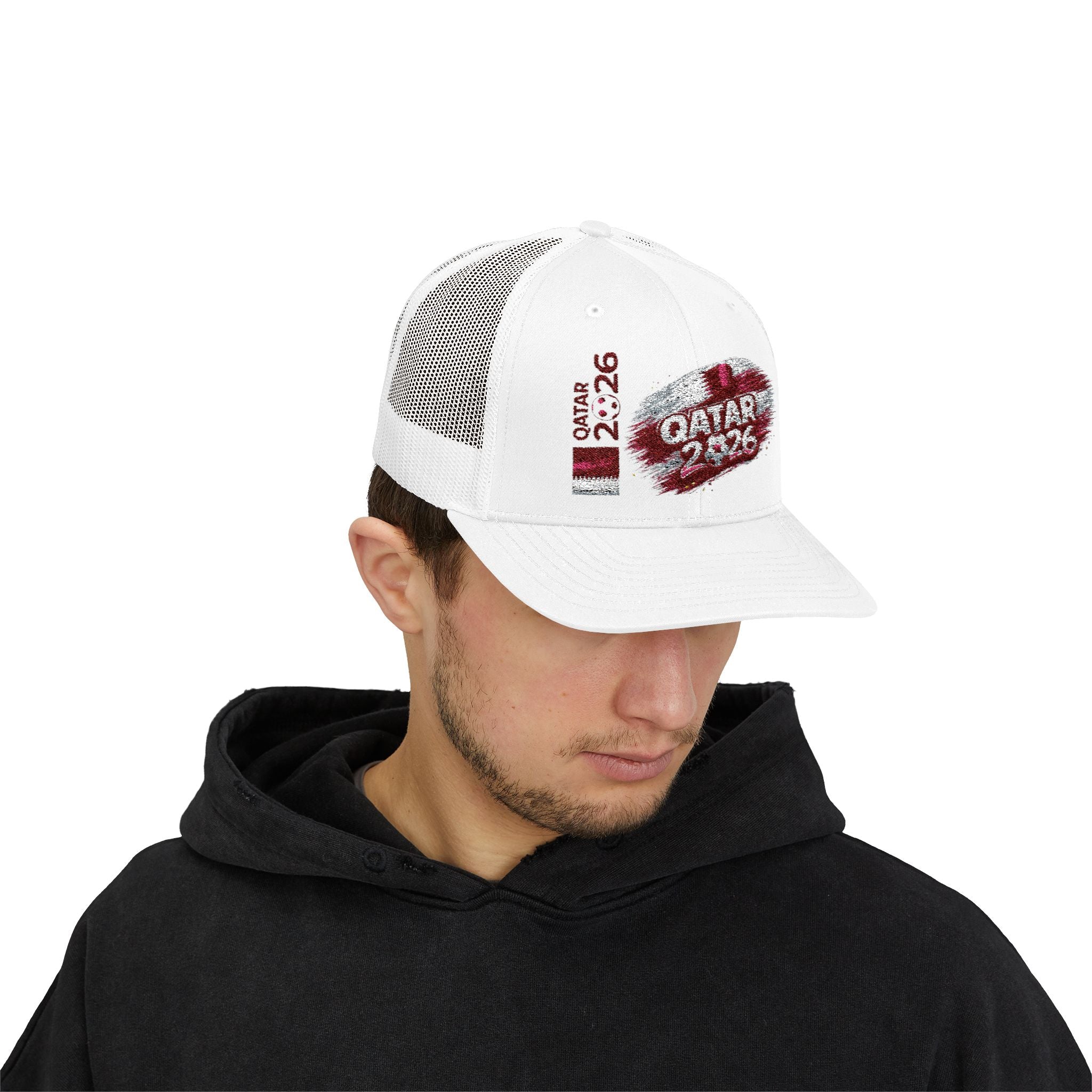 Qatar 2026 Trucker Cap – Vintage Flag Soccer Snapback