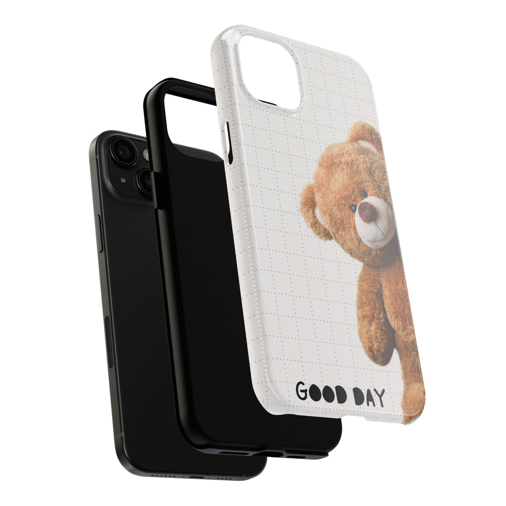 Teddy Bear Tough Phone Case — Cute Plush Peeking Design, Protective Shockproof Cover