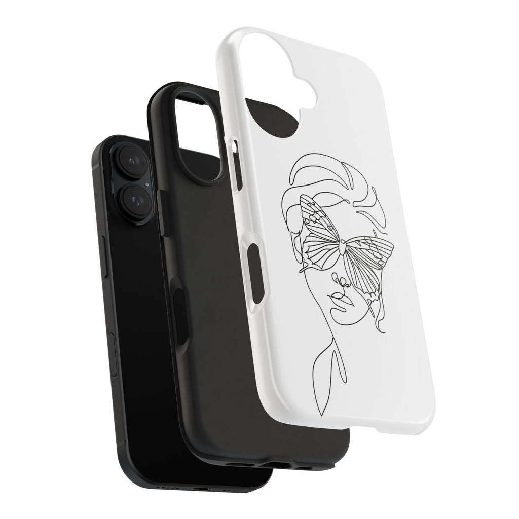 Butterfly Line Art Tough Phone Case — Minimalist Woman Face Design
