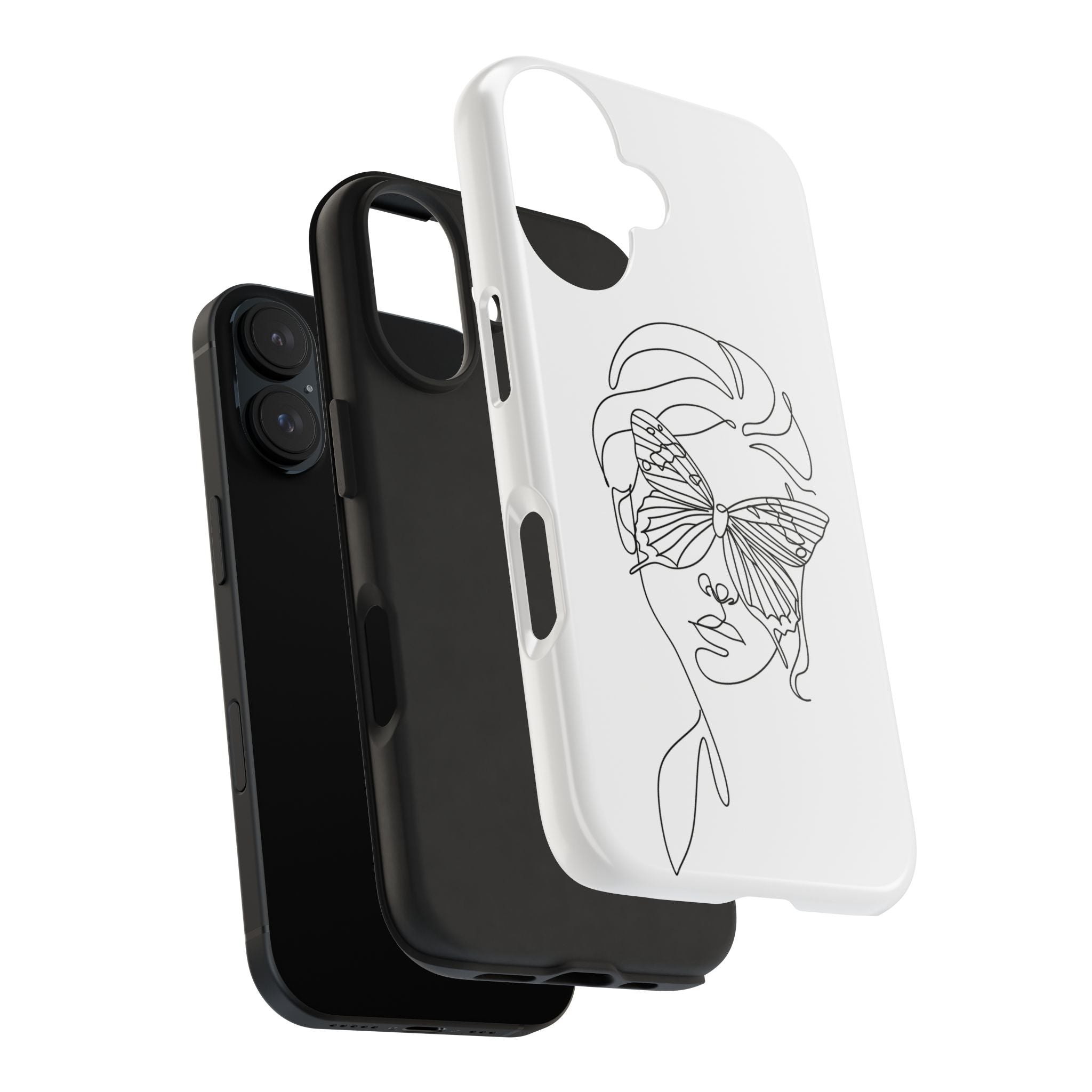 Butterfly Line Art Tough Phone Case — Minimalist Woman Face Design