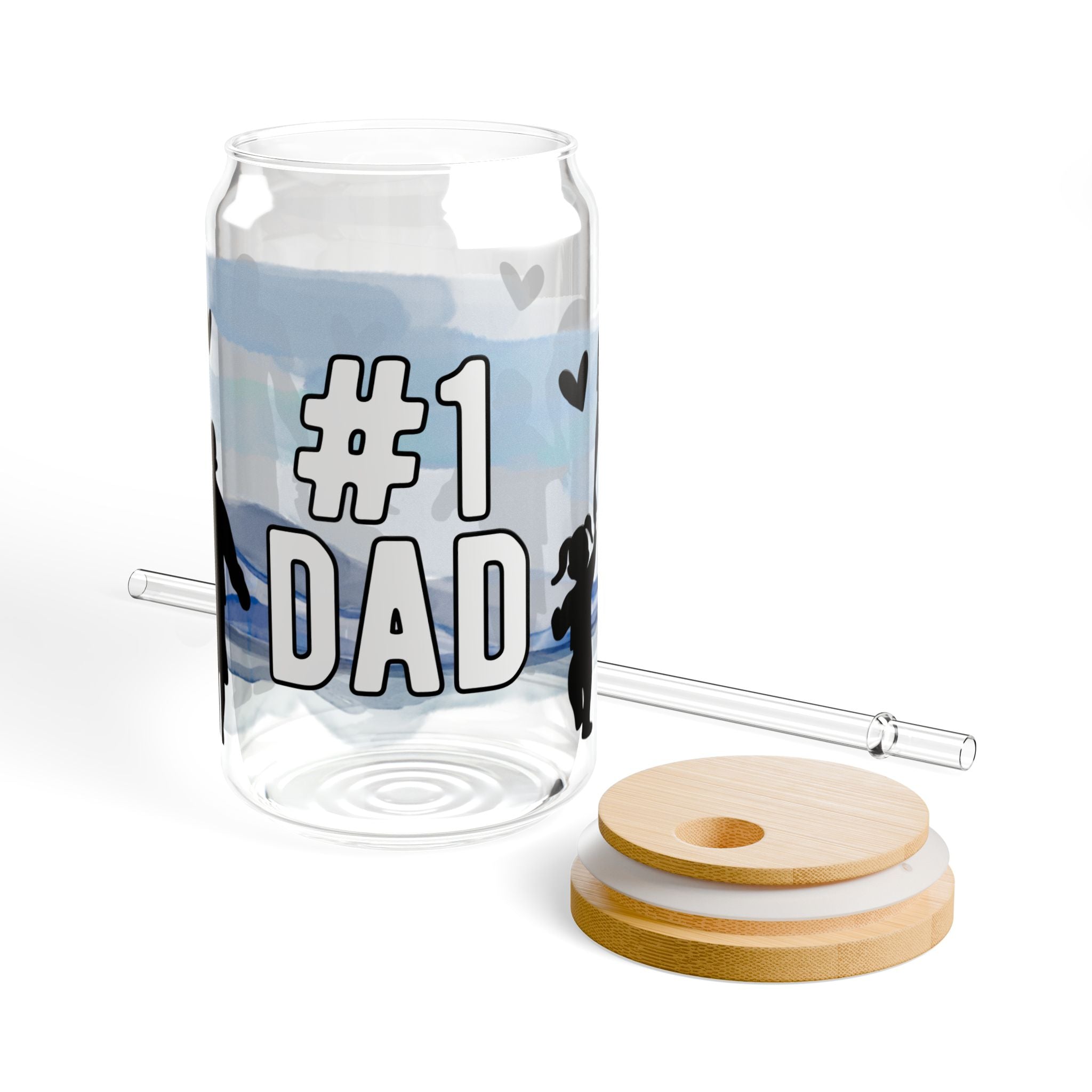 #1 Dad Sipper Glass – 16oz Father’s Day Drinking Jar with Family Silhouette
