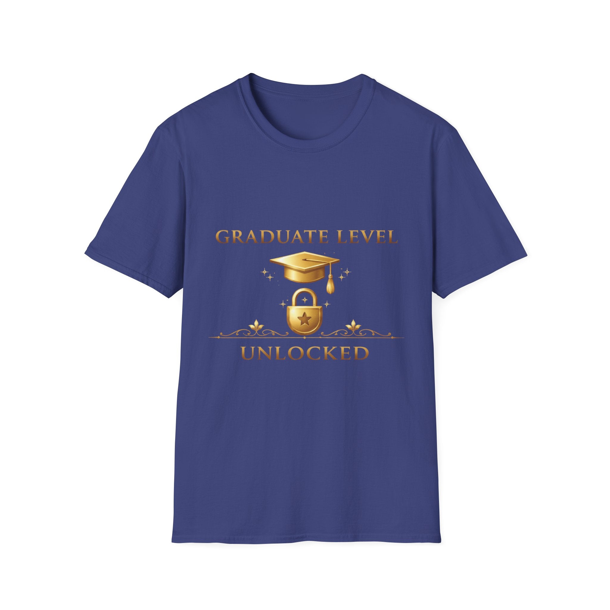Graduate Level Unlocked T-Shirt — Graduation Cap & Lock Celebration Tee