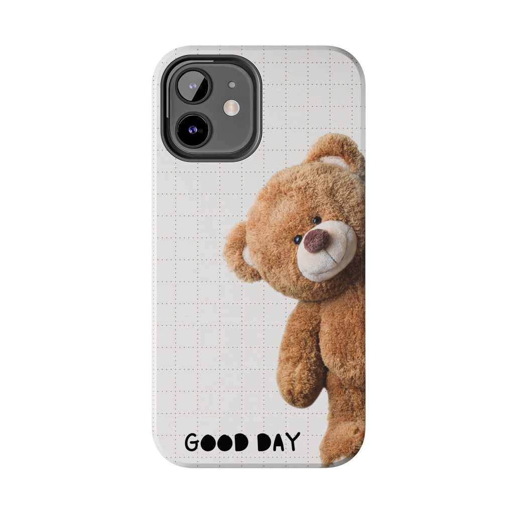 Teddy Bear Tough Phone Case — Cute Plush Peeking Design, Protective Shockproof Cover