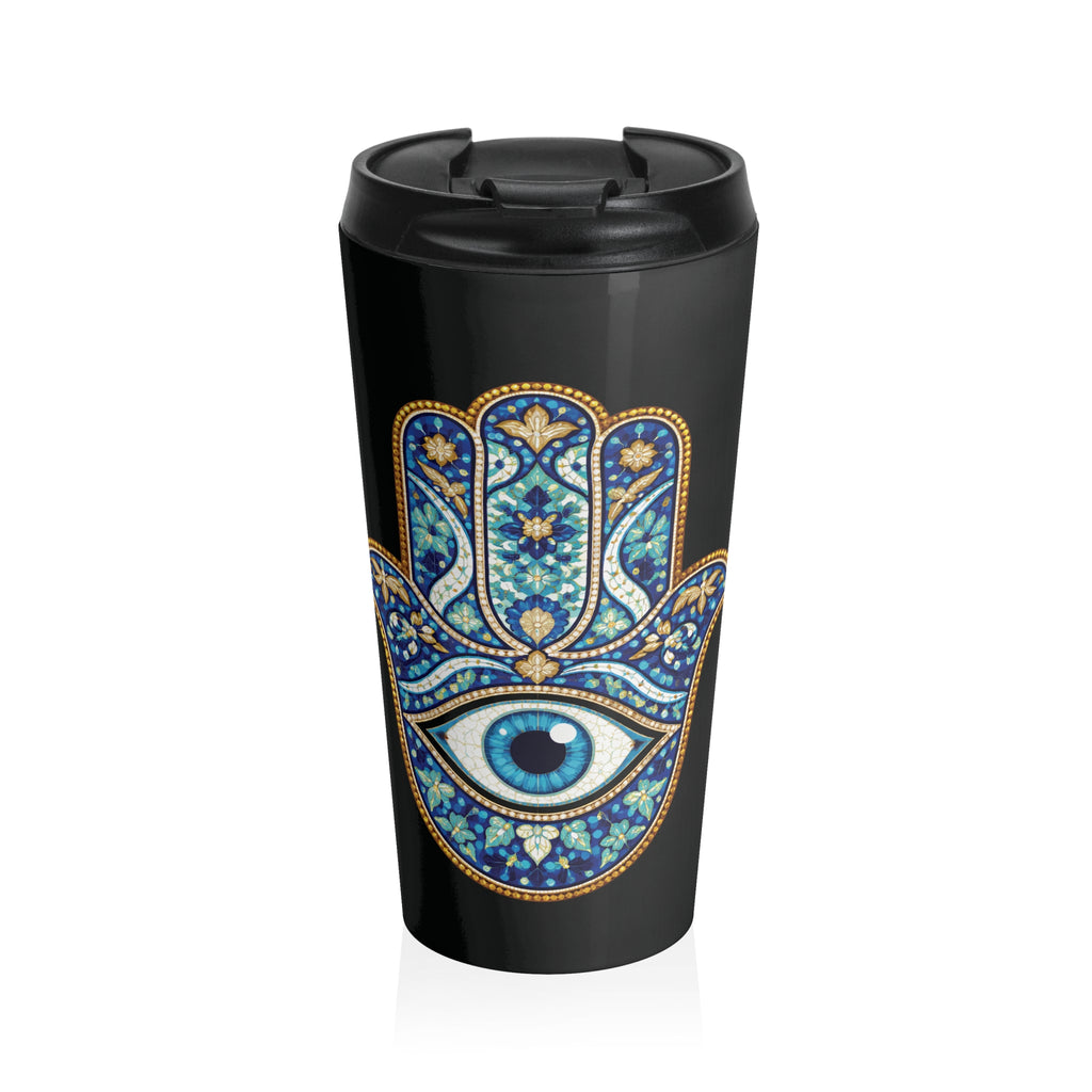 Hamsa Eye Travel Mug — Stainless Steel Insulated Tumbler with Blue Evil Eye Design