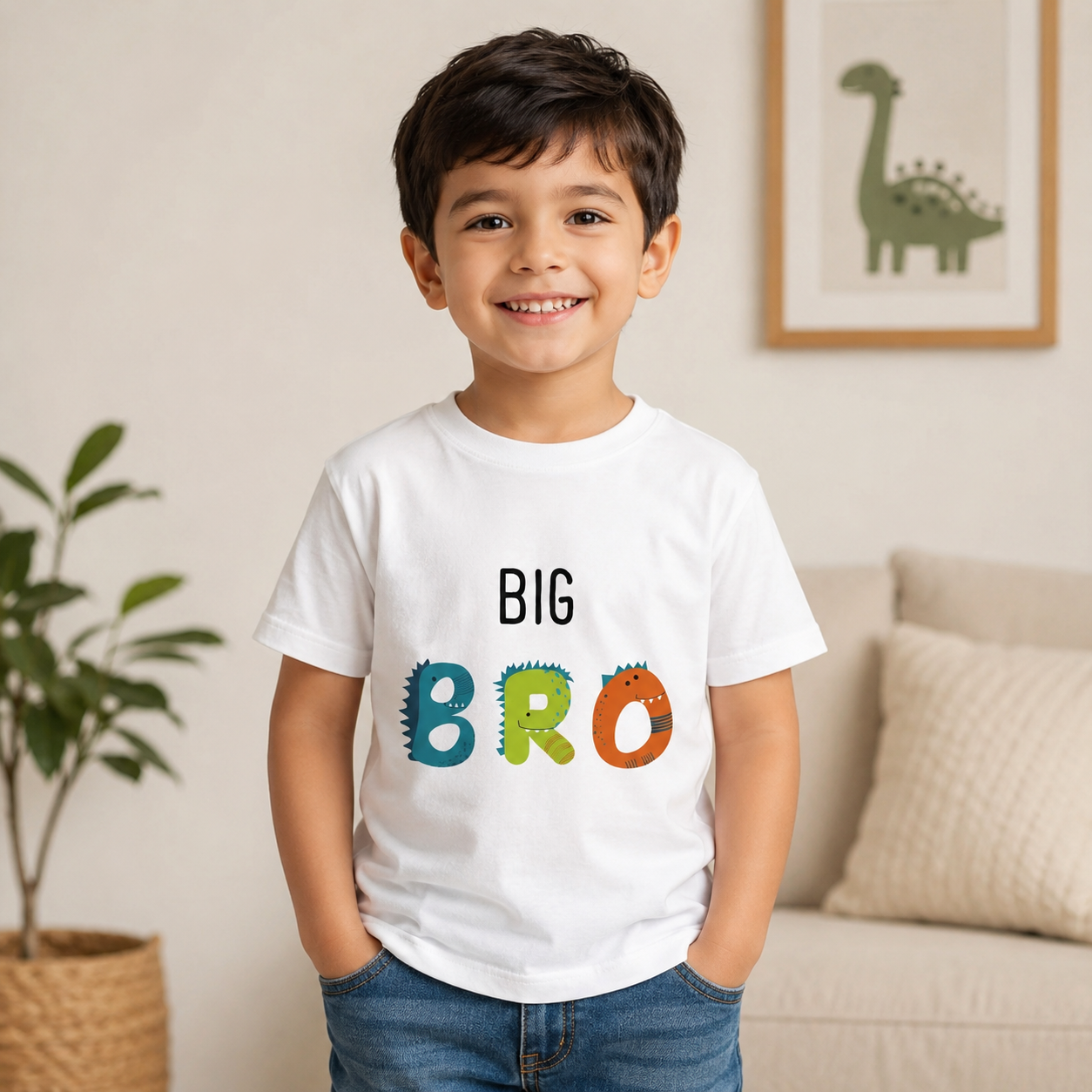 Big Bro Kids T-Shirt — Colorful Monster Lettering, Big Brother Announcement Gift