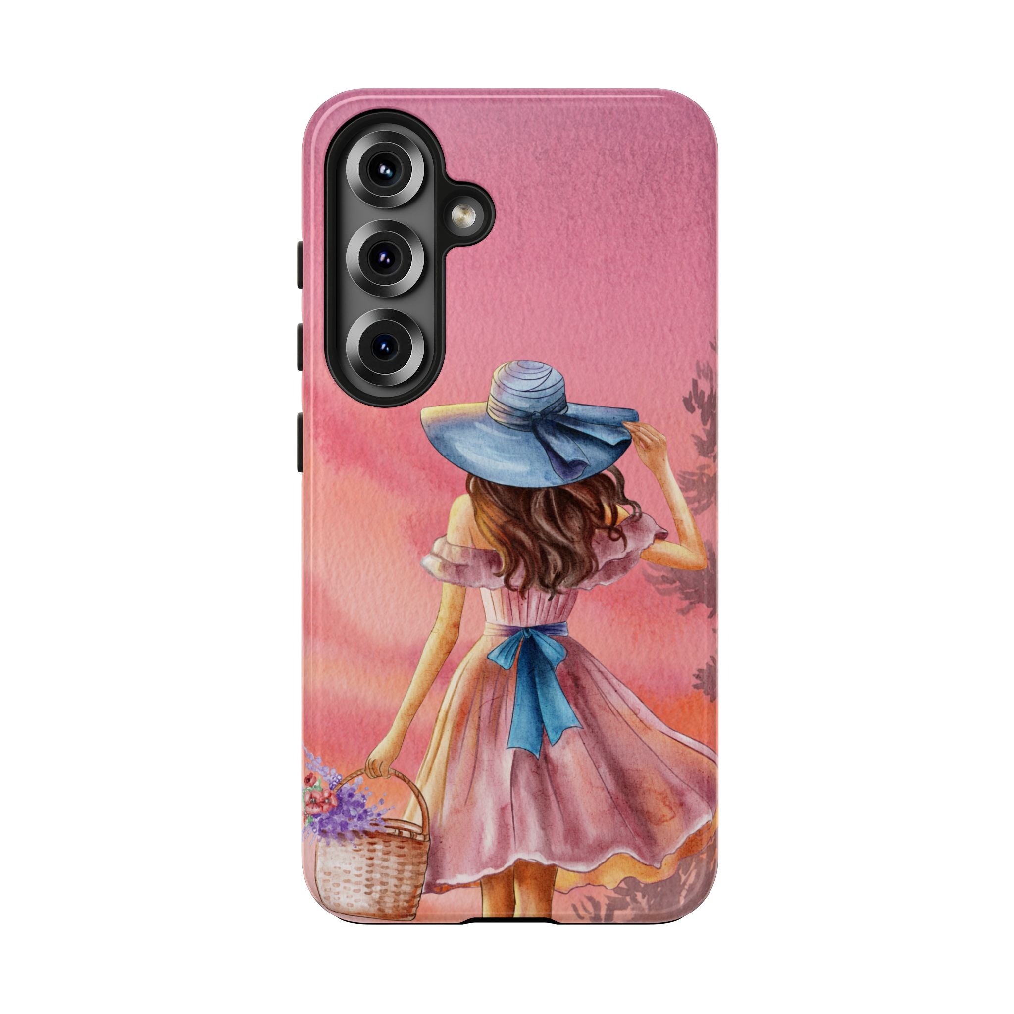 Pastel Picnic Girl Phone Case — Protective Tough Phone Case with Watercolor Sunset Design