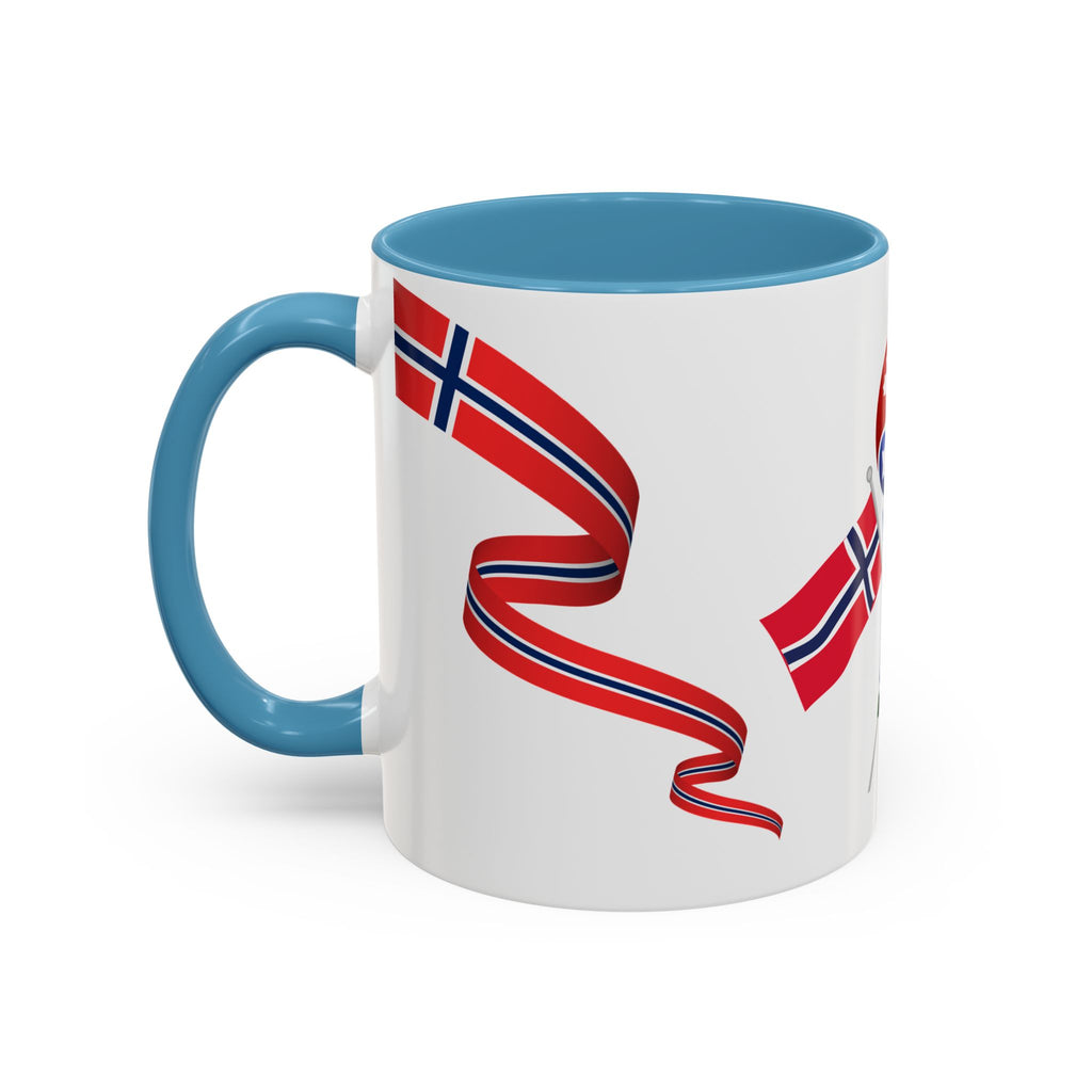 Norway Pride Coffee Mug — Norwegian Flag Ribbon & Cup Emblem Accent Mug