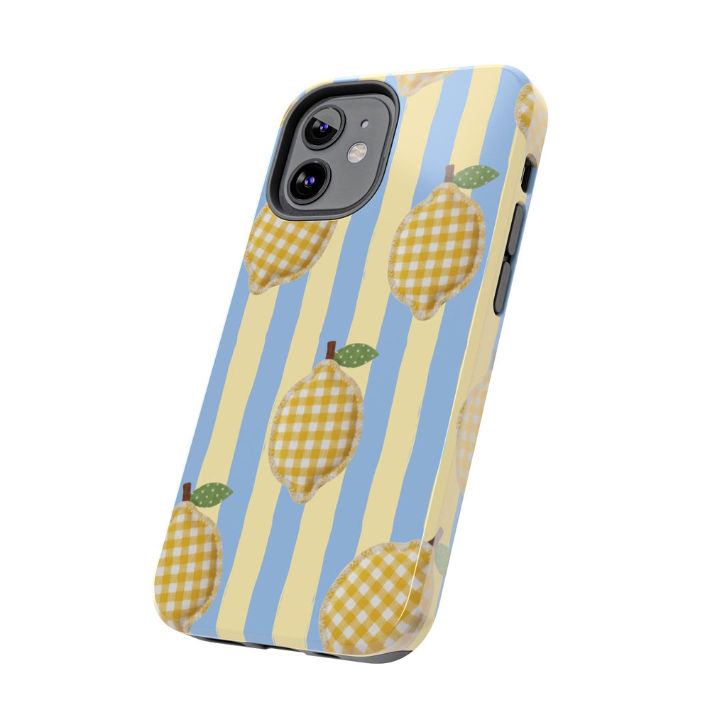 Tough Phone Case — Blue & Yellow Gingham Lemon Design