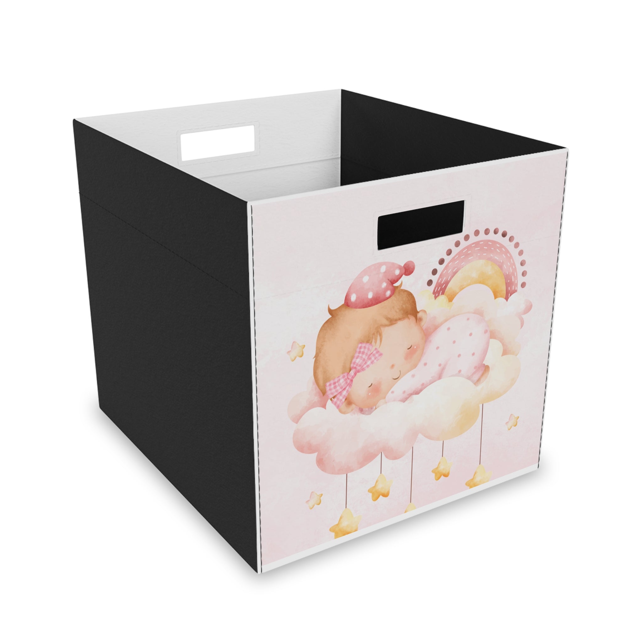 Baby Girl Nursery Felt Storage Box – Pink Sleeping Cloud Organizer