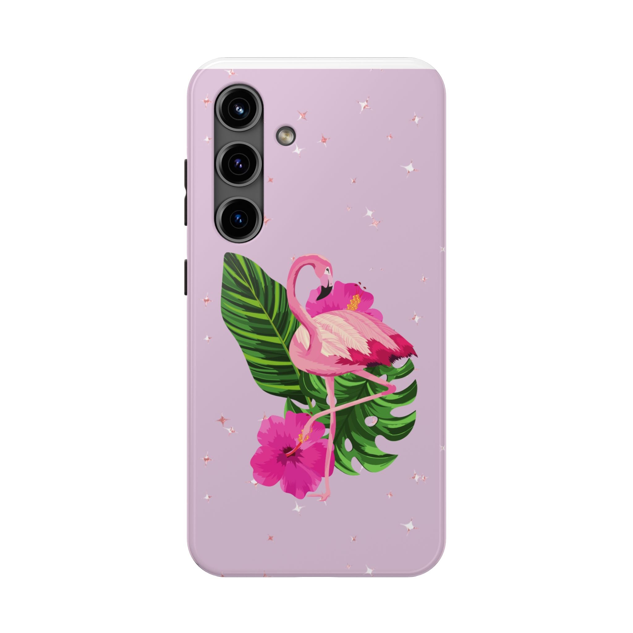 Flamingo Tropical Tough Phone Case — Pink Hibiscus & Palm Leaves