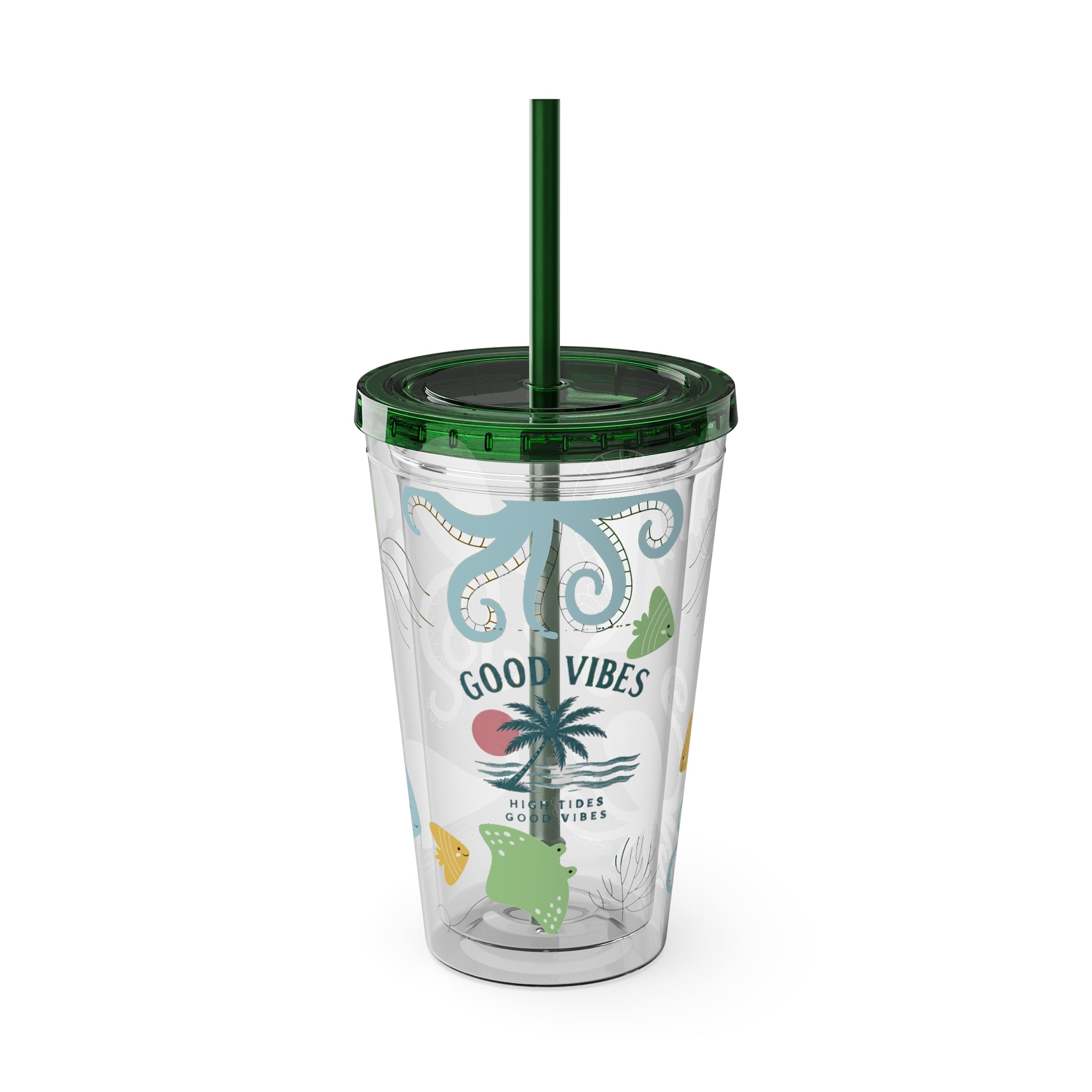 Good Vibes Ocean Tumbler with Straw — 16oz Sea Life Travel Cup