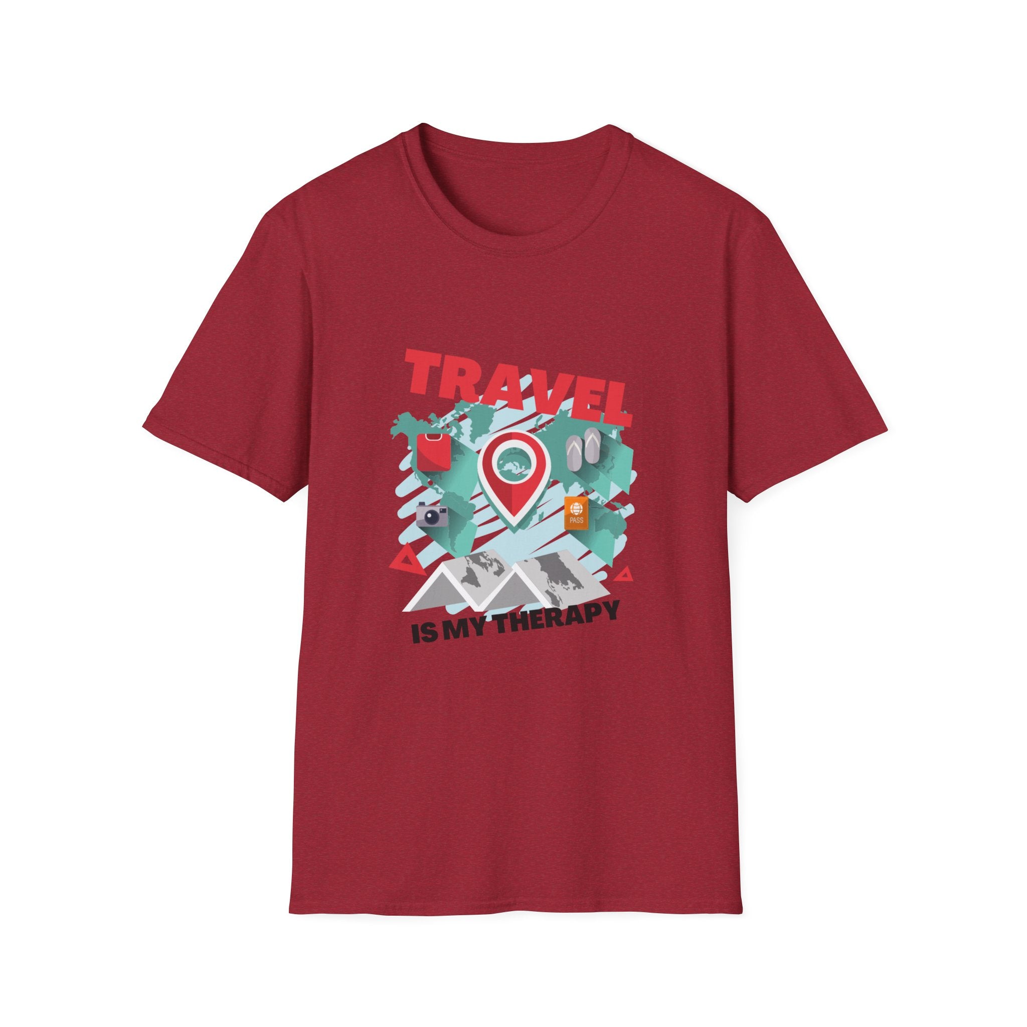 Travel Is My Therapy T-Shirt — Wanderlust Map Tee for Travelers & Adventure Lovers