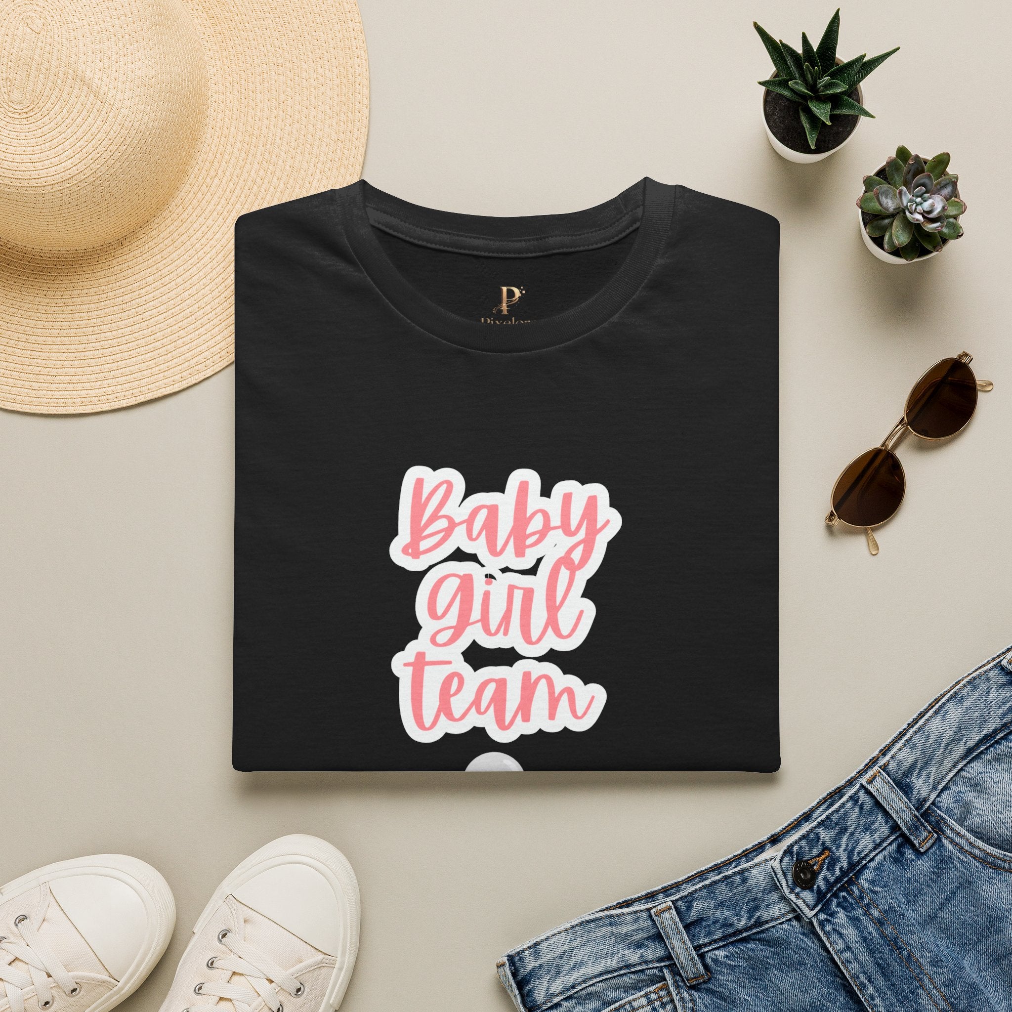 Baby Girl Team T‑Shirt — Pink Script Maternity & Newborn Celebration Tee