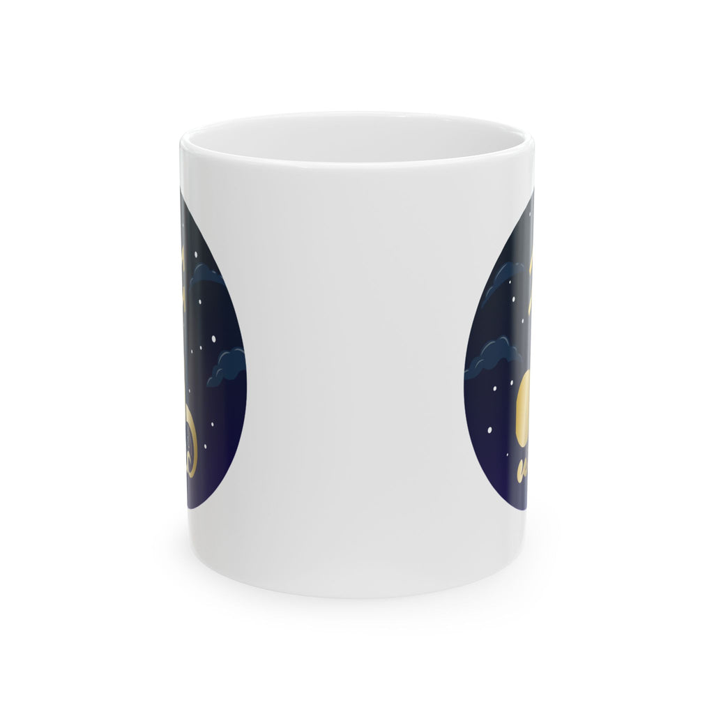 Aquarius Astronaut Moon Ceramic Mug — Cute Night Sky Space Coffee Cup (11oz & 15oz)