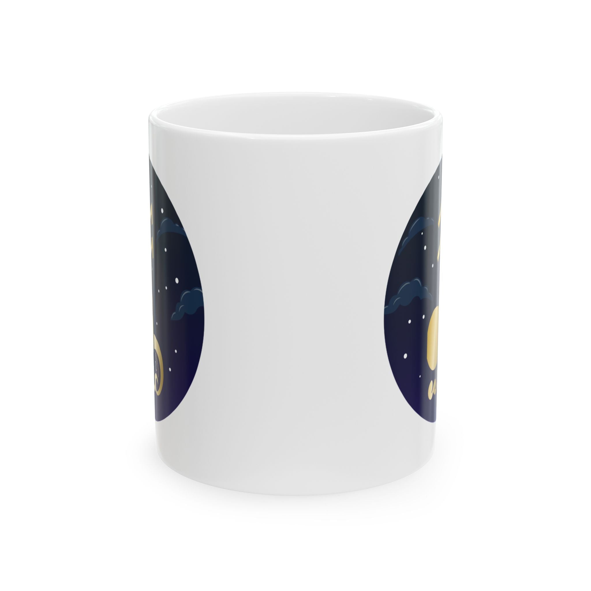 Aquarius Astronaut Moon Ceramic Mug — Cute Night Sky Space Coffee Cup (11oz & 15oz)