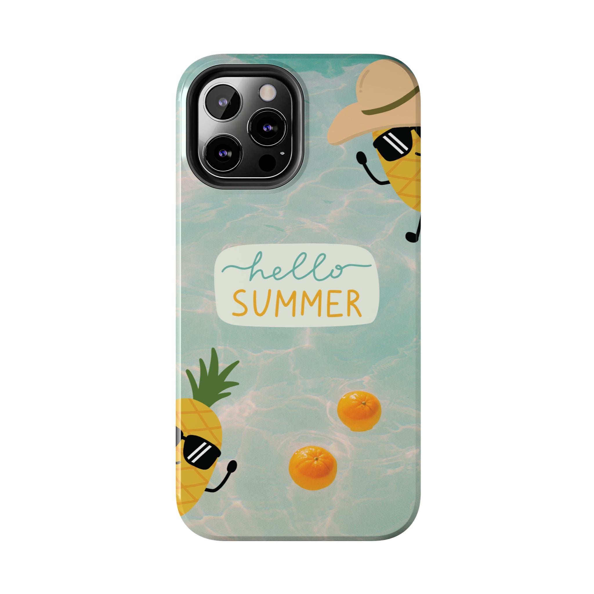 Hello Summer Tough Phone Case - Cute Pineapple & Oranges Beach Design