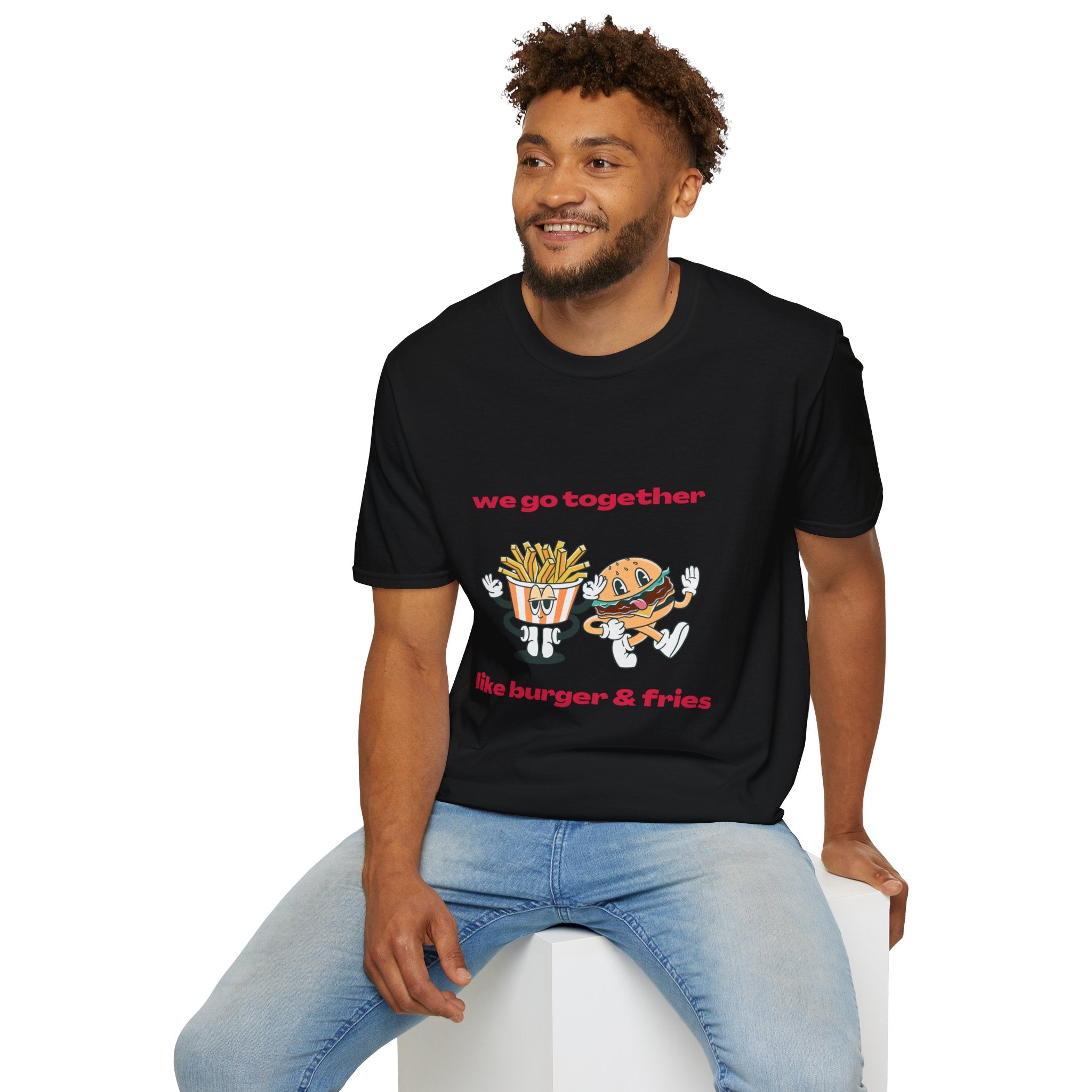 Burger & Fries Graphic T-Shirt — "We Go Together" Cute Matching Tee