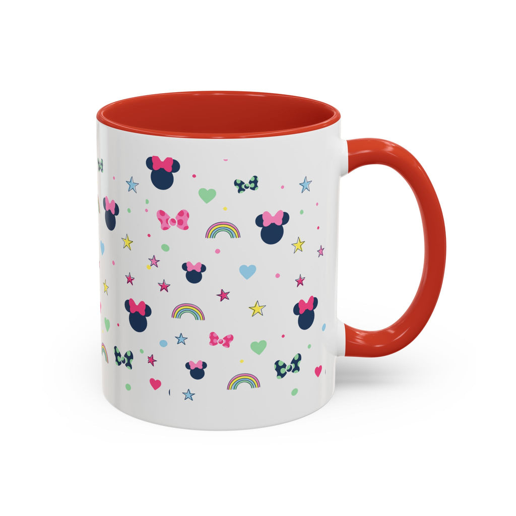 Minnie Dots Accent Coffee Mug — Cute Rainbow & Bow Pattern (11oz)