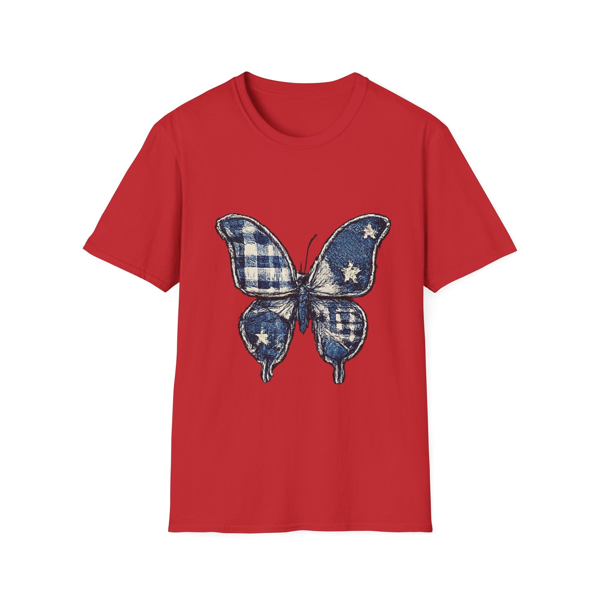 Butterfly Tee — Blue Plaid & Stars Graphic T-Shirt