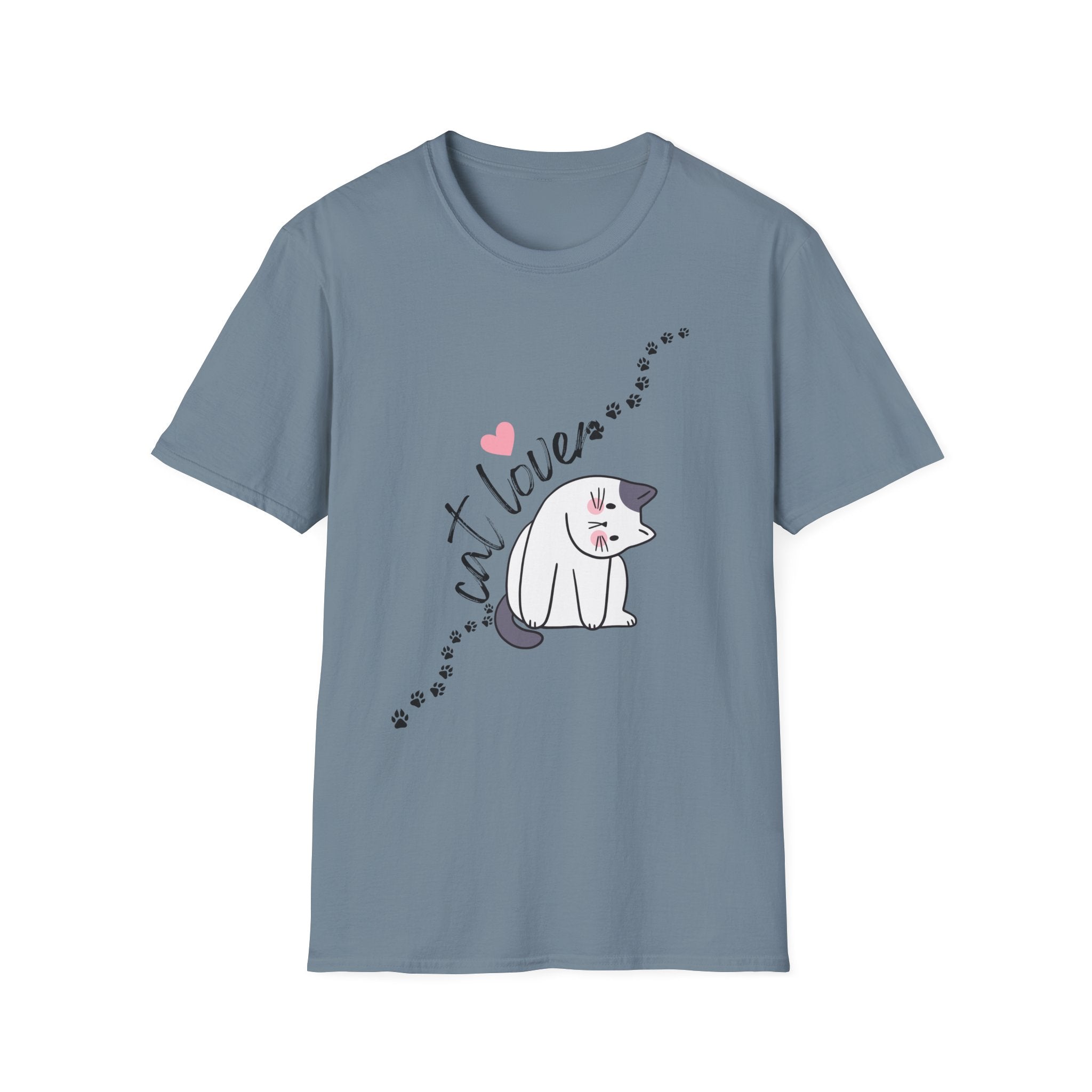 Cat Lover T-Shirt – Cute Heart & Pawprint Kitten Graphic