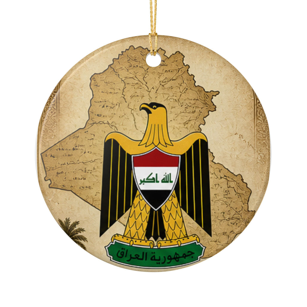 Iraq Map Ceramic Ornament with Golden Eagle Emblem