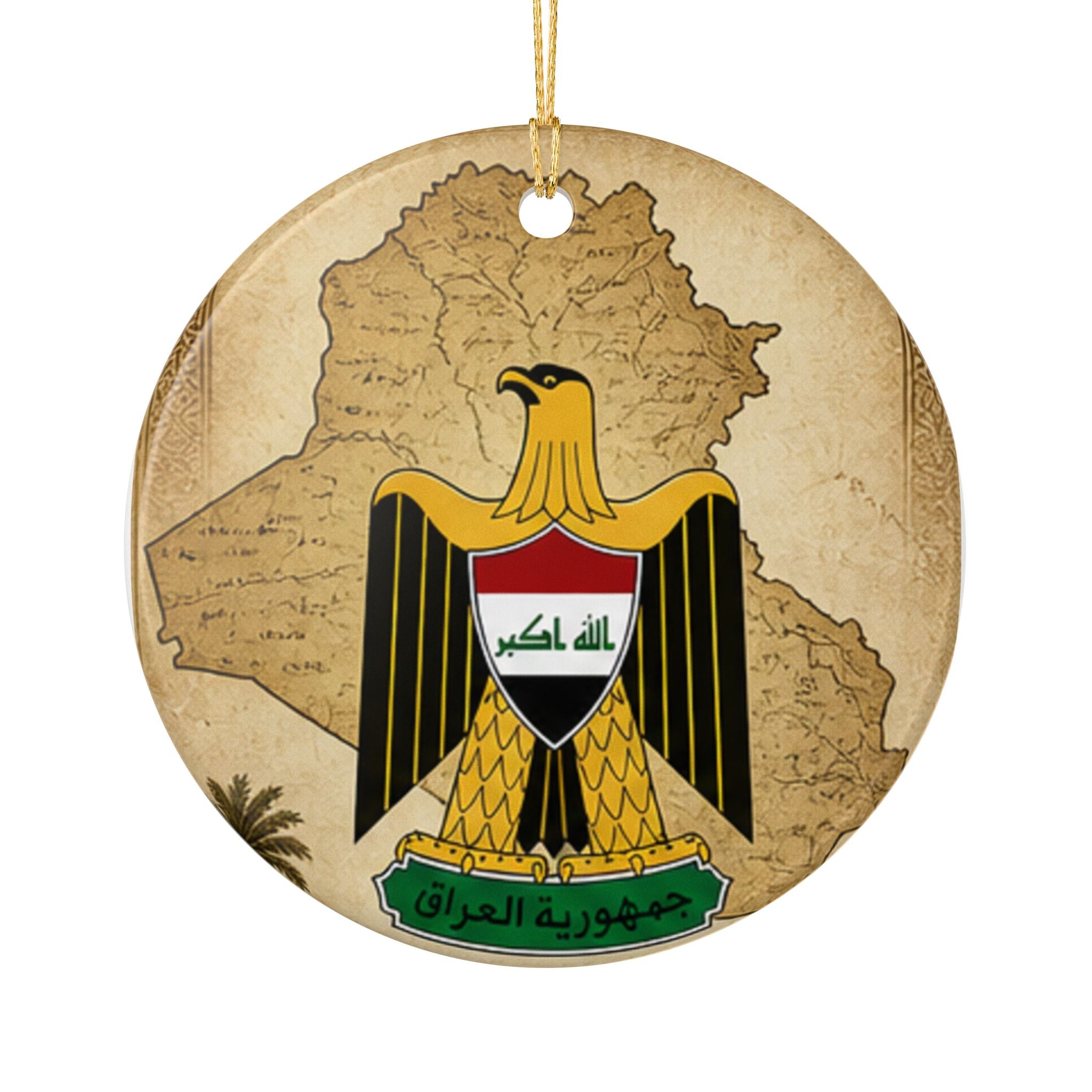 Iraq Map Ceramic Ornament with Golden Eagle Emblem