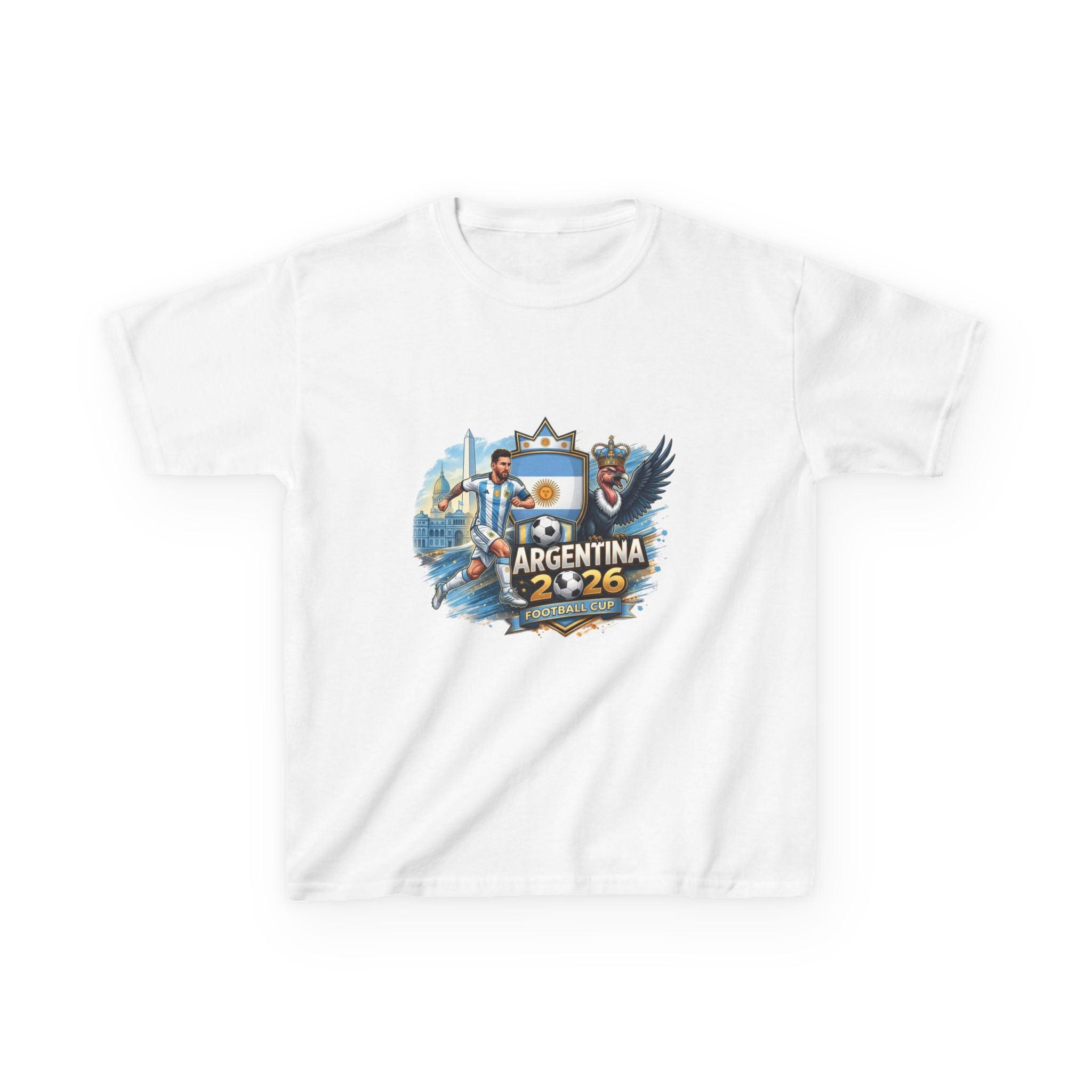 Argentina 2026 Kids T‑Shirt – Soccer Team Crest & Flag Youth Tee