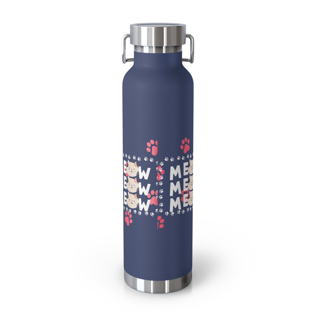 22oz Insulated Bottle — Red 'MEOW' Cute Cat Paw Print Design