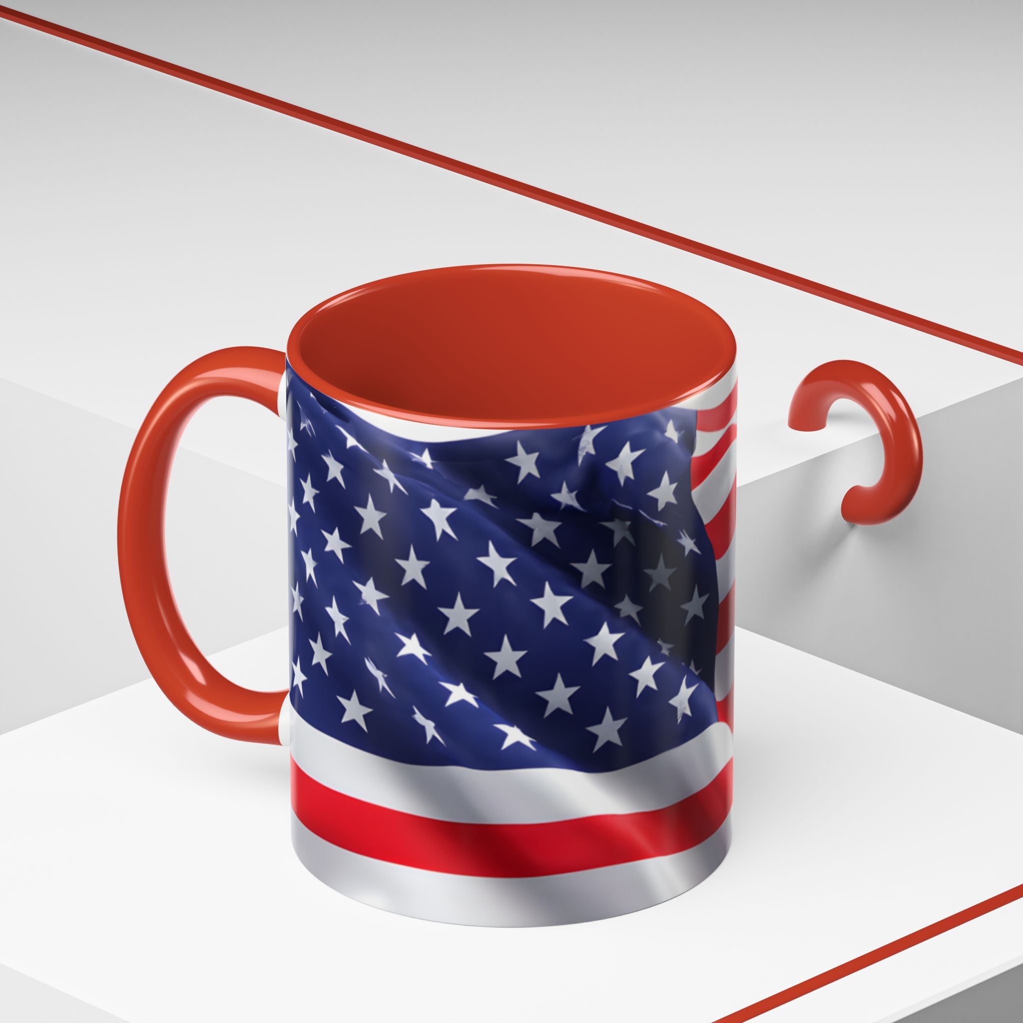 American Flag Accent Coffee Mug — Patriotic USA Stars & Stripes Ceramic Mug (11/15oz)