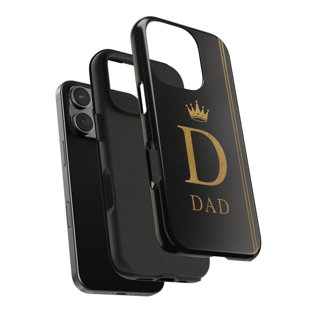 Dad Monogram Tough Phone Case — Black Gold Crown Initial