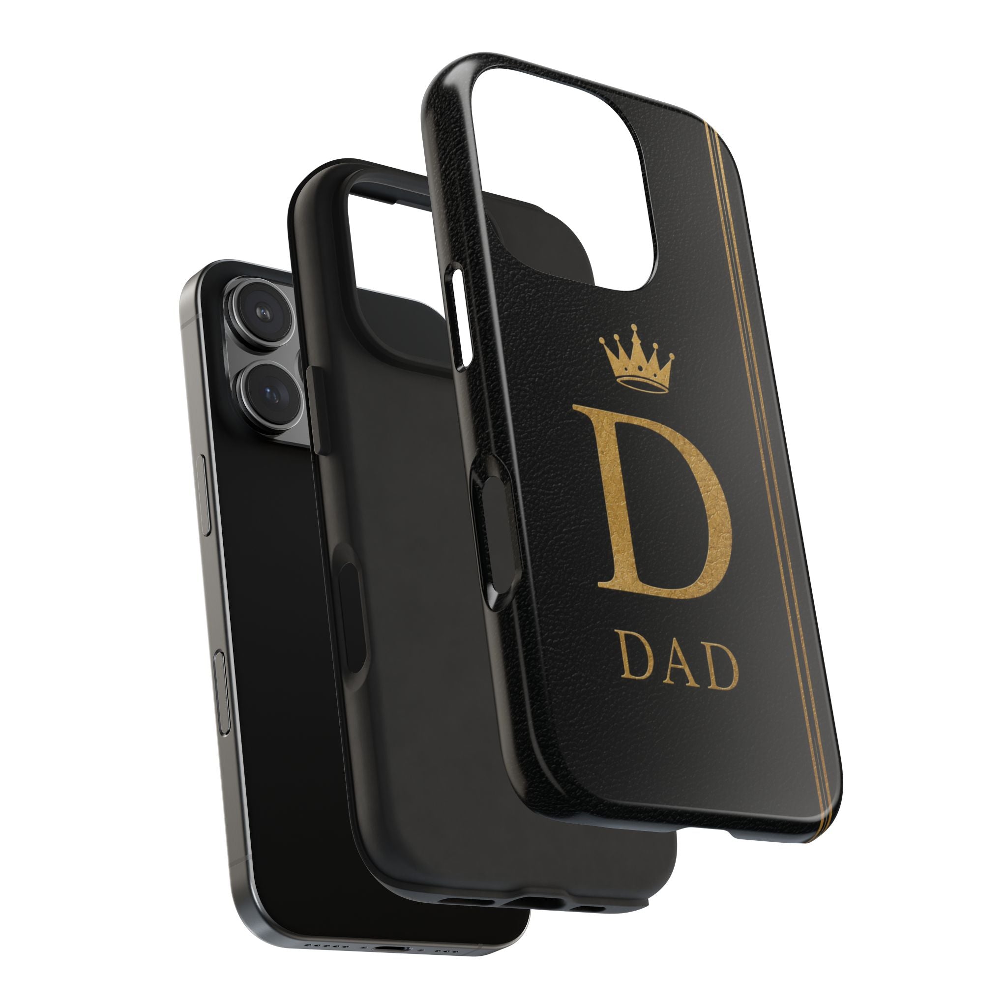 Dad Monogram Tough Phone Case — Black Gold Crown Initial