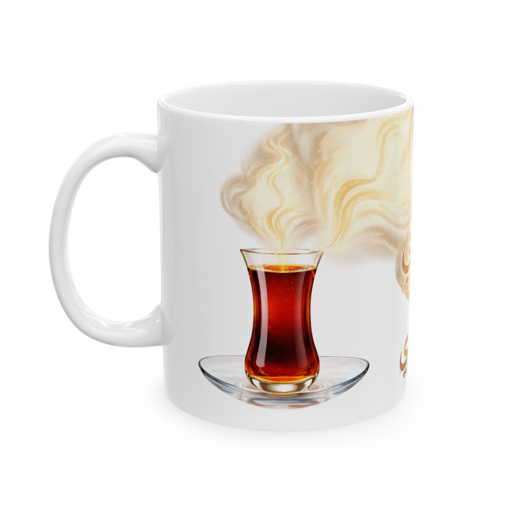 Arabic ‘خدري الجاي’ Coffee Mug — Gold Smoke Ceramic Tea Cup