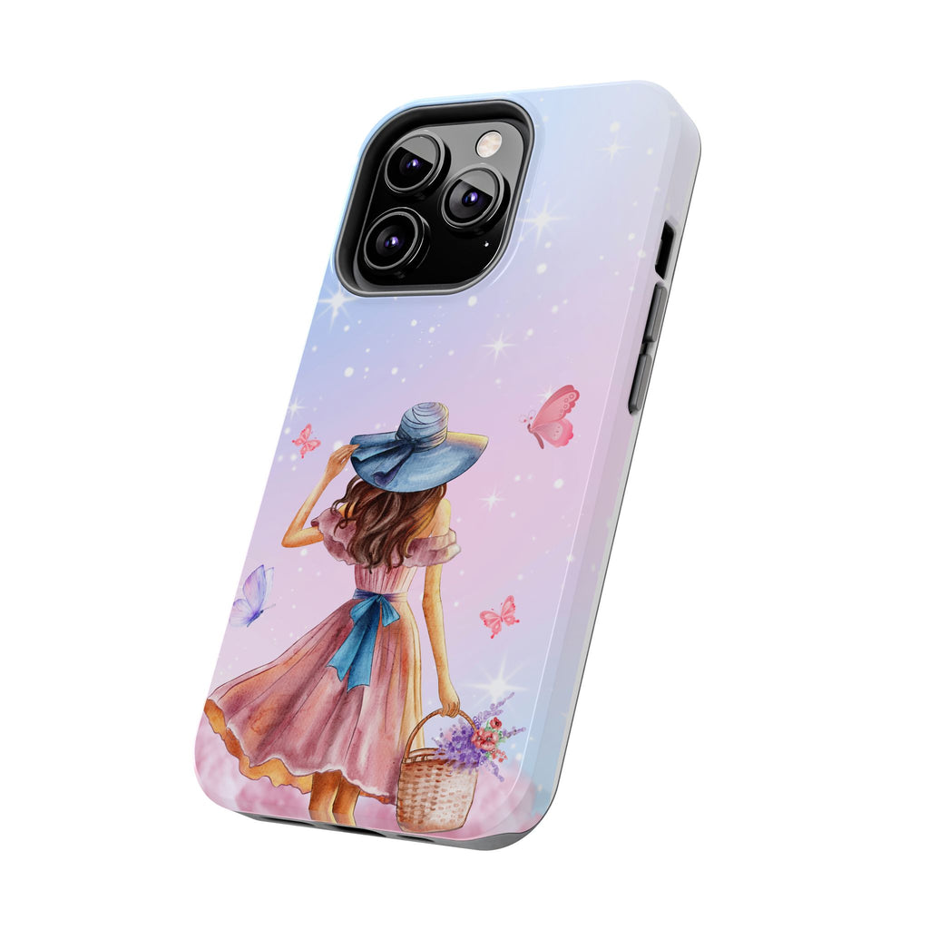 Pastel Girl with Hat Phone Case — Floral Basket Butterfly Tough Phone Case