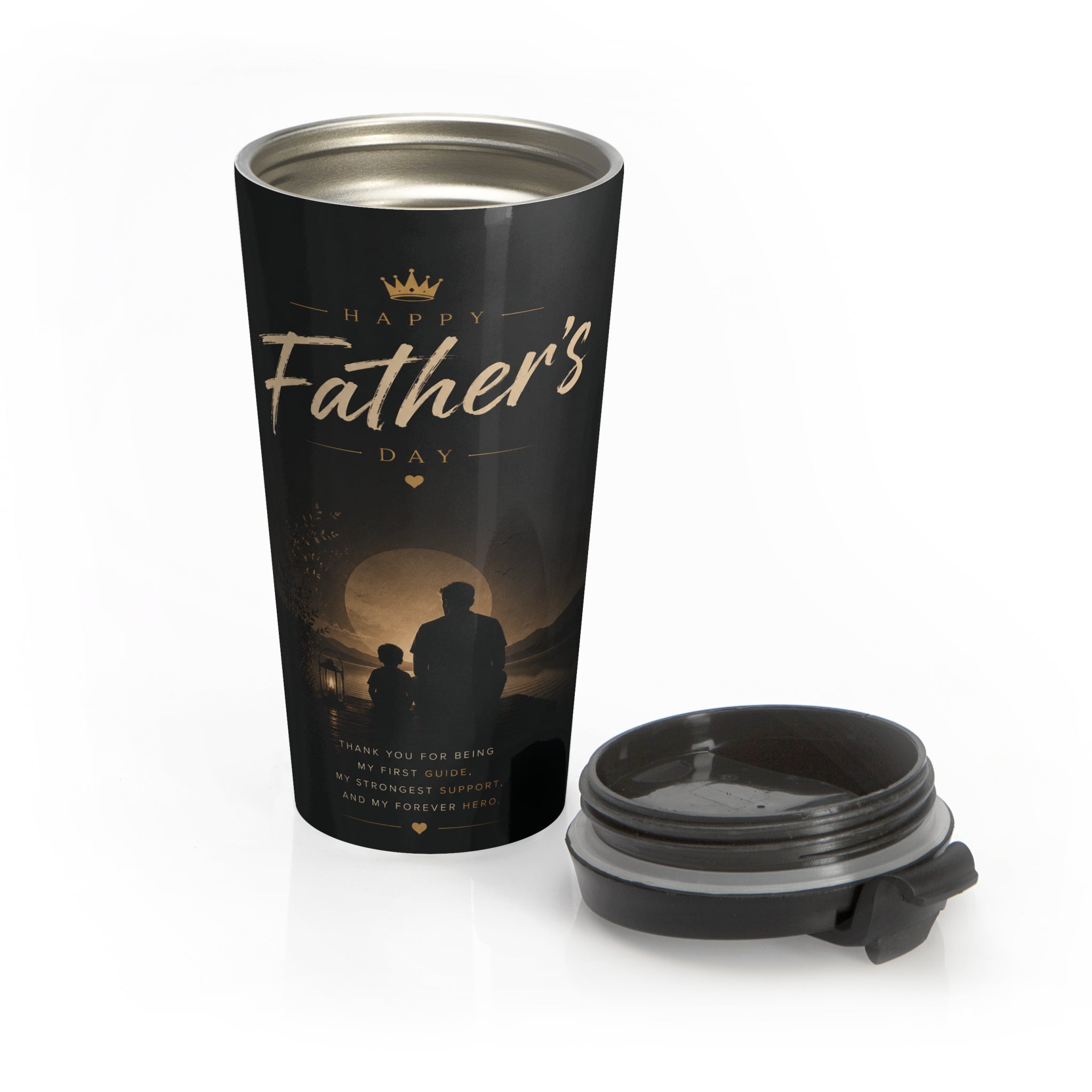 Father's Day Stainless Steel Travel Mug — 'Happy Father's Day' Silhouette Gift