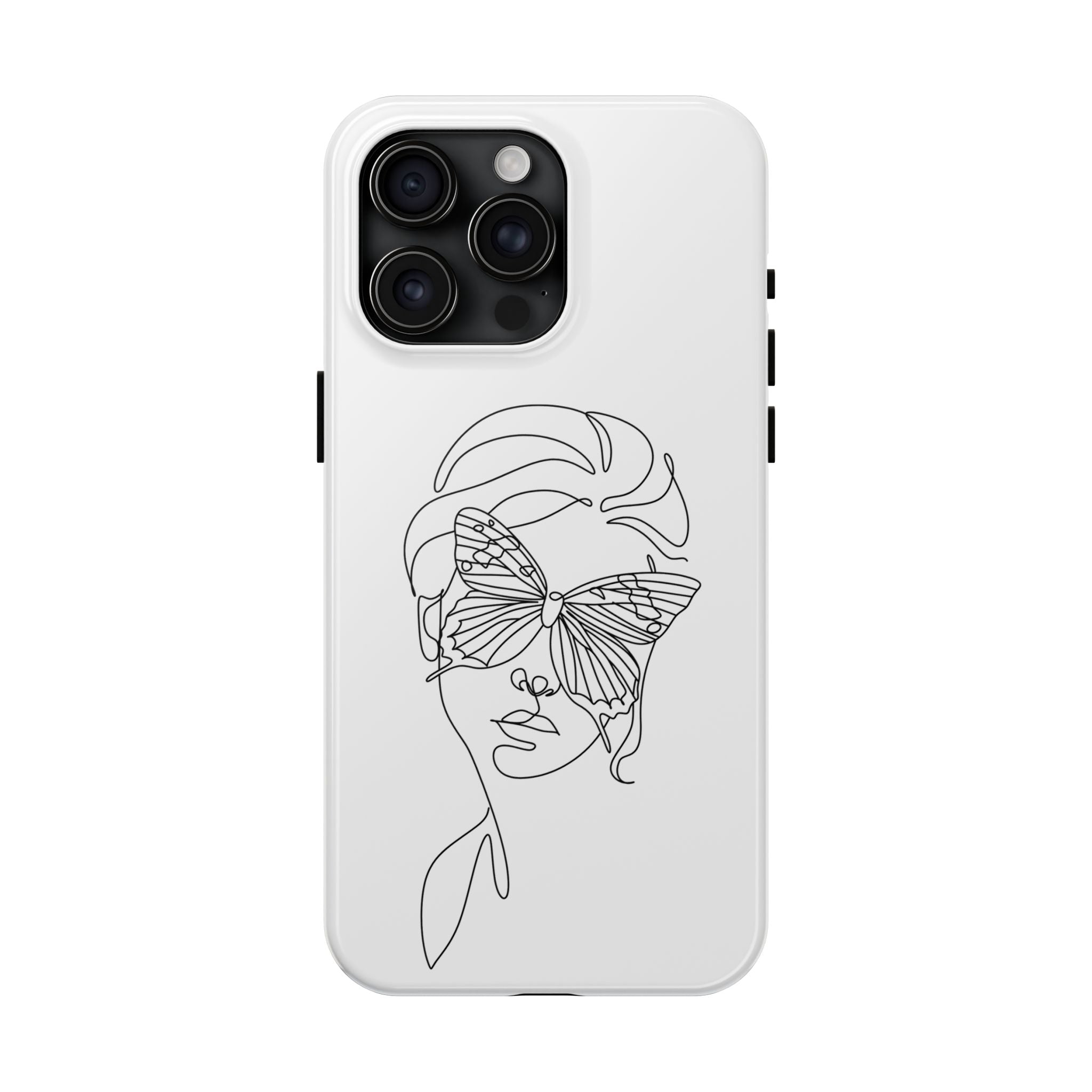 Butterfly Line Art Tough Phone Case — Minimalist Woman Face Design