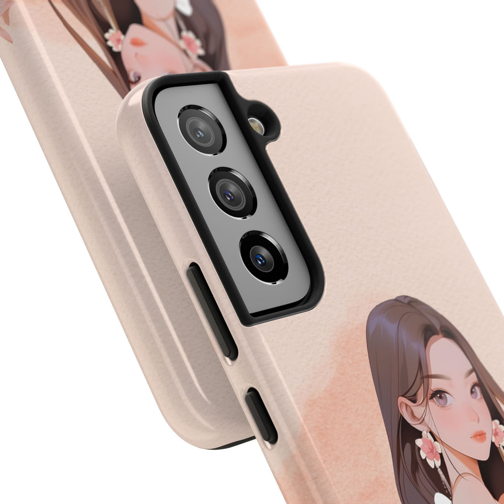 Tough Phone Case — Elegant Anime Girl Illustration, Protective Slim Phone Cover