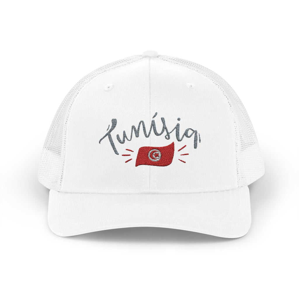 Tunisia Flag Trucker Cap — Embroidered 'Tunisia' Script Snapback