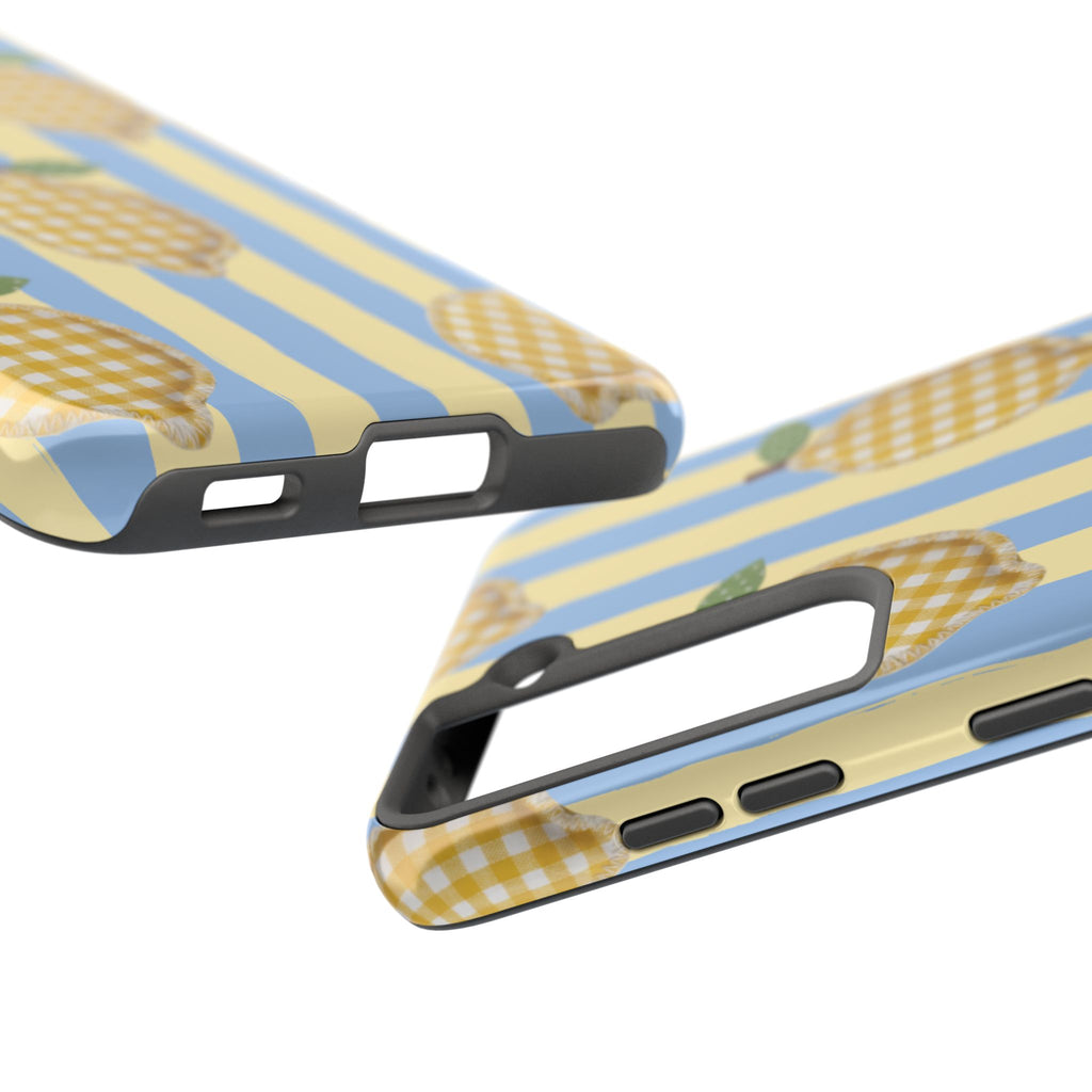 Tough Phone Case — Blue & Yellow Gingham Lemon Design