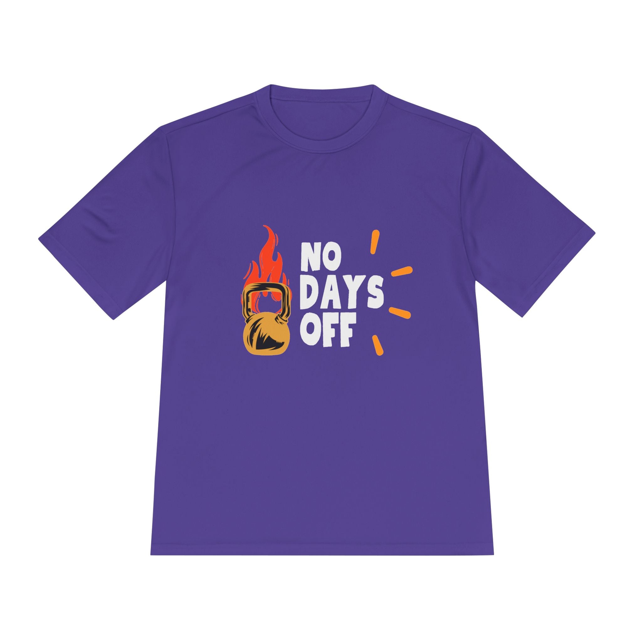 No Days Off Flame Kettlebell Tee — Motivational Gym Workout Shirt