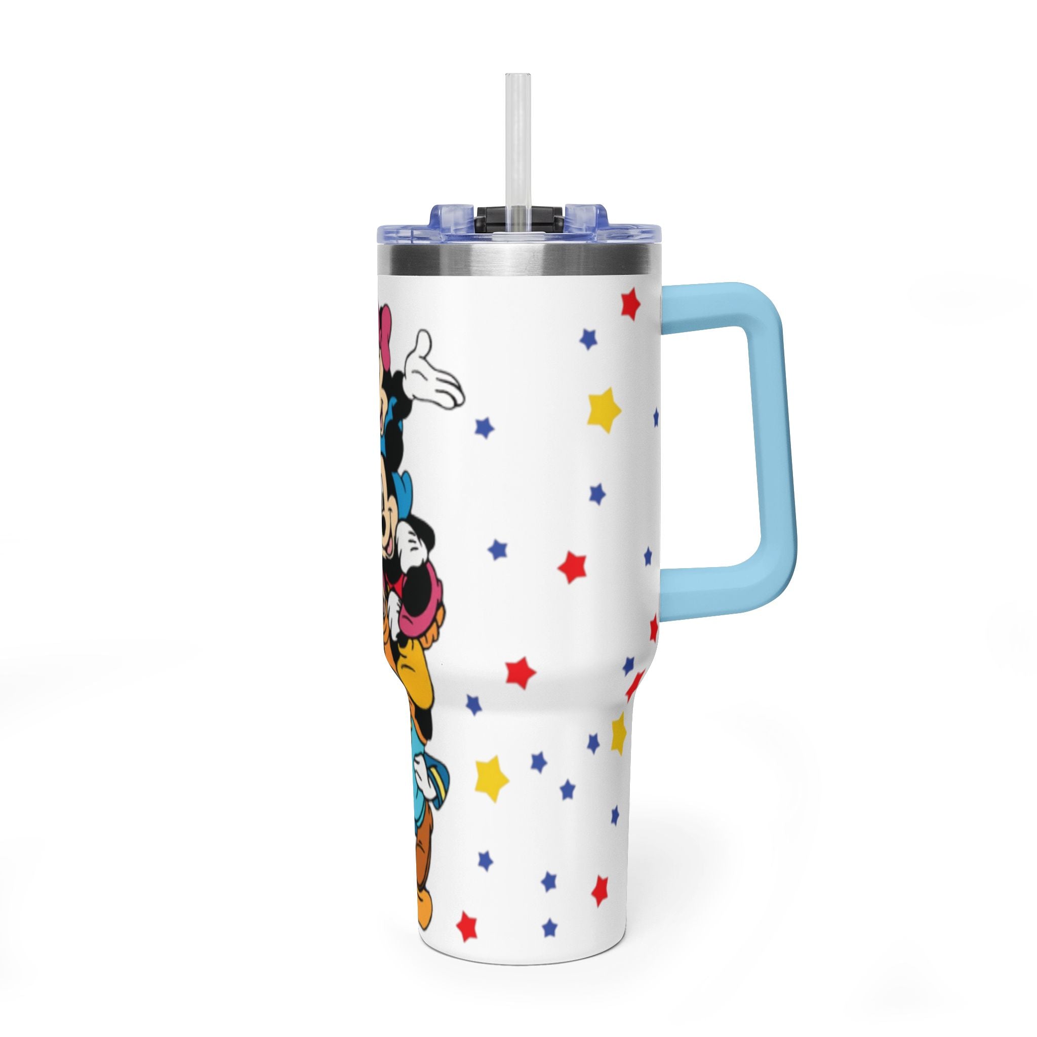 40oz Vacuum Tumbler – Stack of Classic Cartoon Mice Design, Insulated Travel Cup with Handle