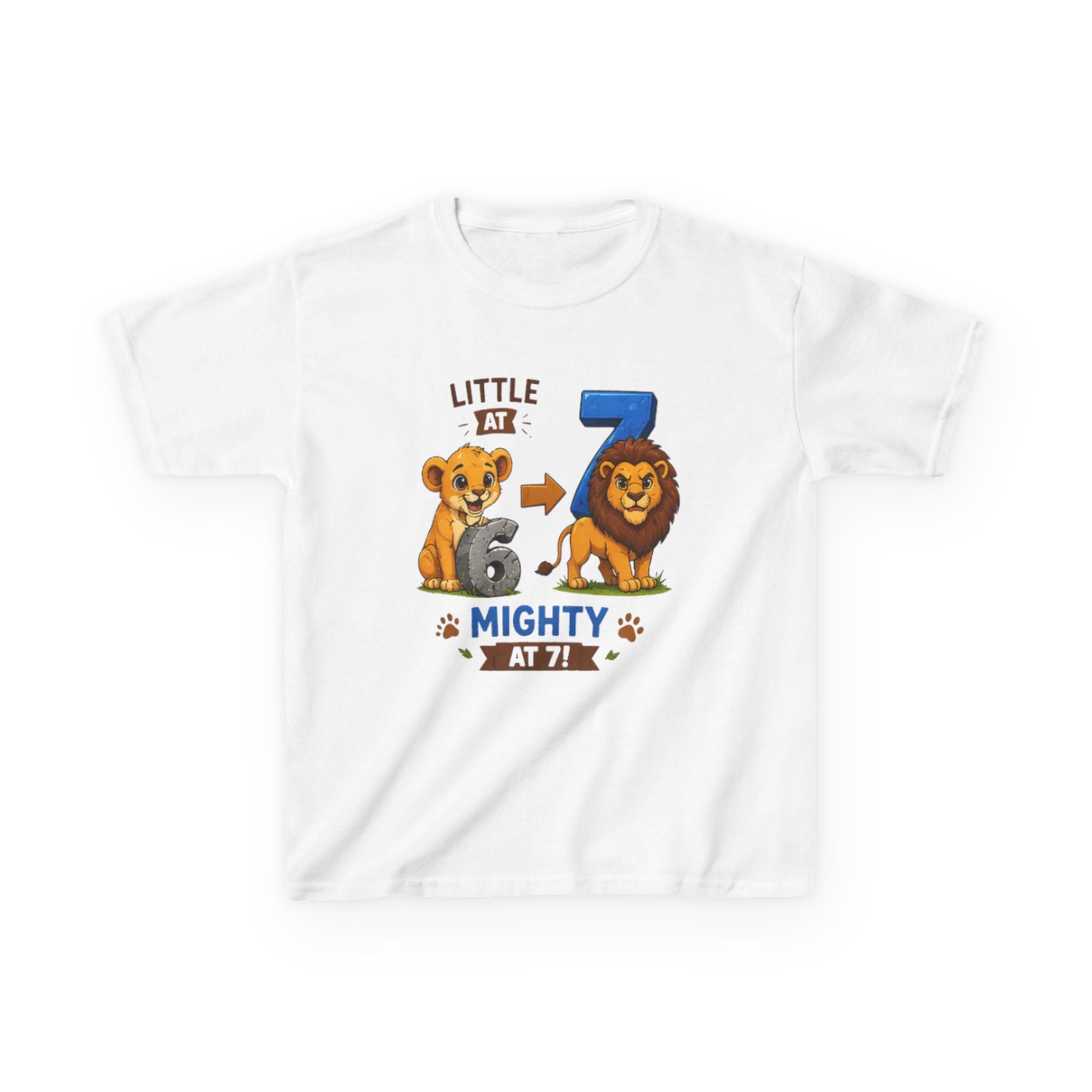 Little at 6, Mighty at 7" Lion Cub Birthday Shirt