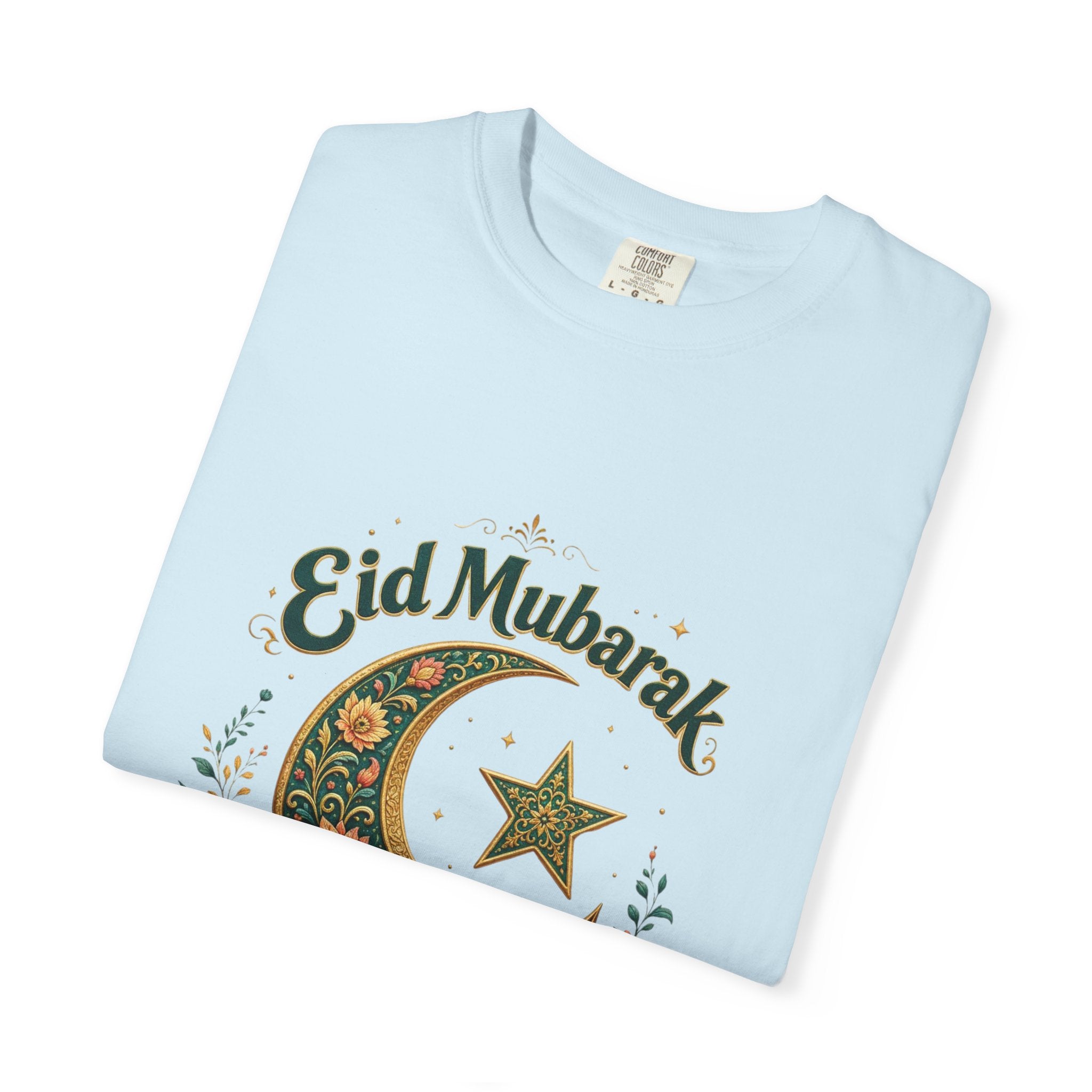 Eid Mubarak Crescent T-Shirt — Floral Moon & Star Ramadan Holiday Tee