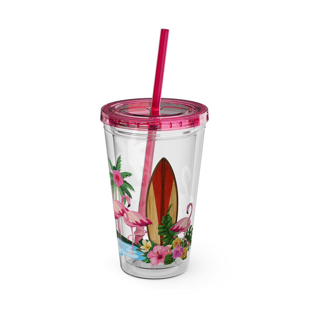 Flamingo Palm Tumbler — 16oz Sunsplash Straw Cup