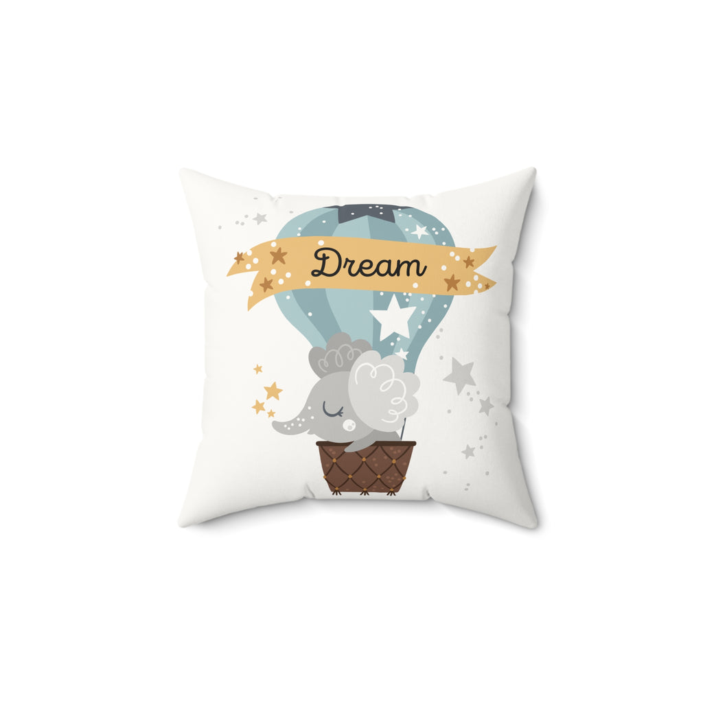 Nursery Pillow - 'Dream' Elephant Hot Air Balloon Faux Suede