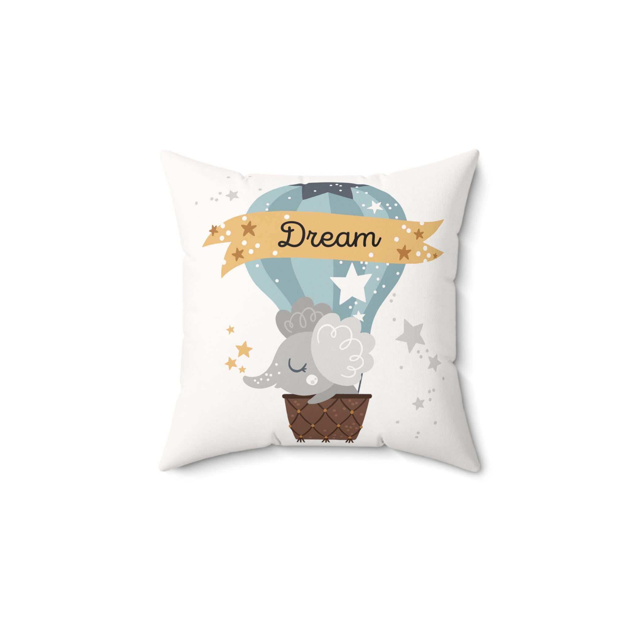 Nursery Pillow - 'Dream' Elephant Hot Air Balloon Faux Suede