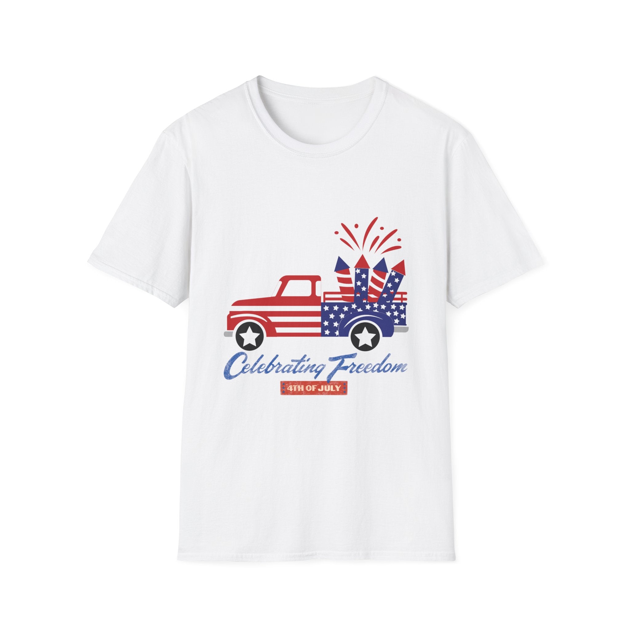 4th of July Truck T-Shirt – "Celebrating Freedom" Patriotic Fireworks Tee