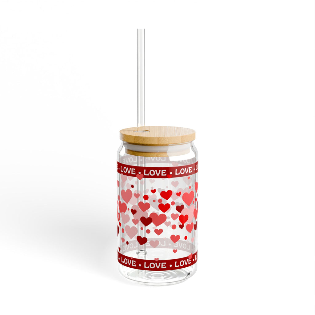 16oz Heart Pattern Sipper Glass with Straw — "LOVE" Romantic Drink Tumbler