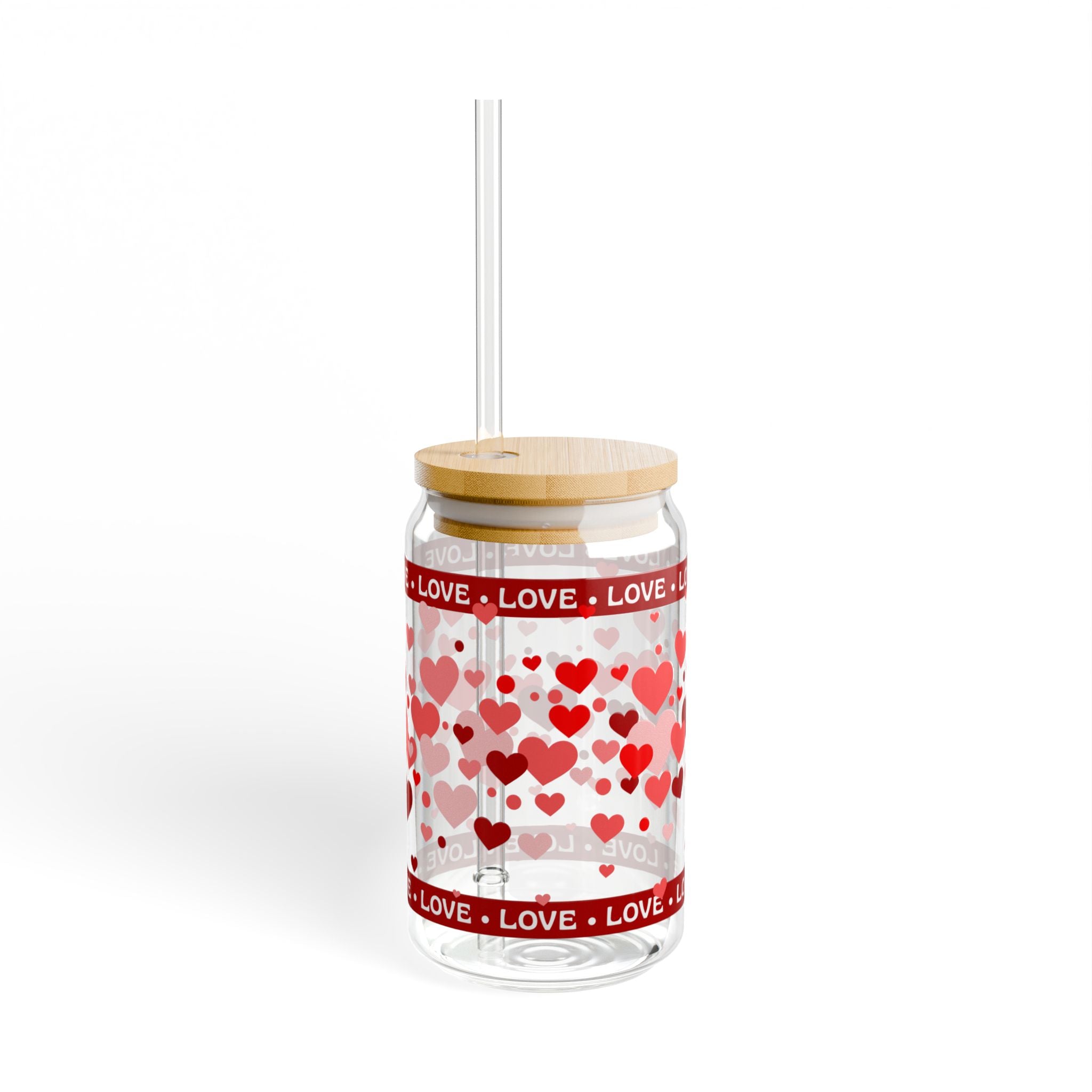 16oz Heart Pattern Sipper Glass with Straw — "LOVE" Romantic Drink Tumbler